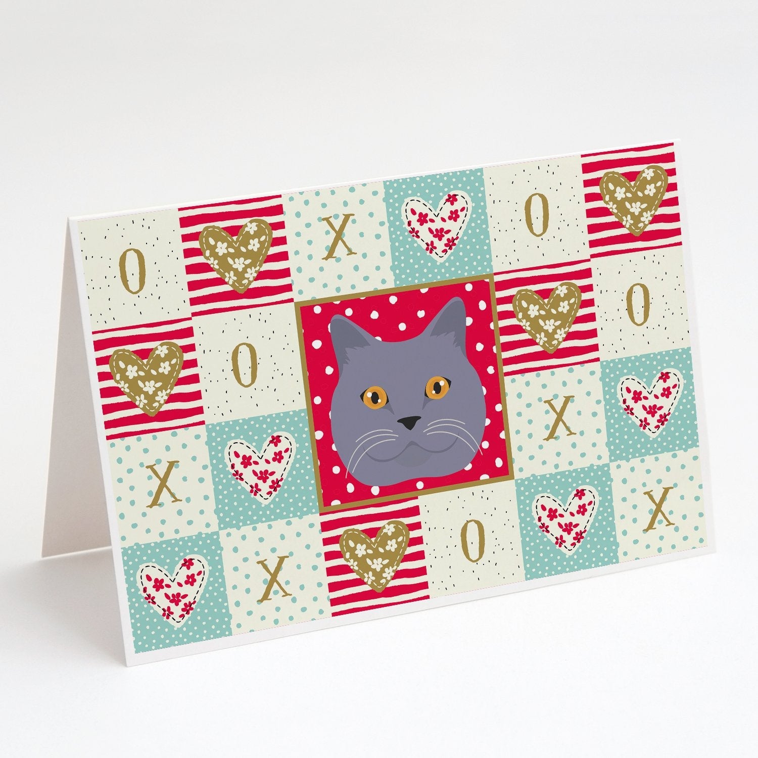 British Shorthair Cat Love Greeting Cards Pack of 8 Blank Cards with Envelopes Whimsical A7 Size 5x7