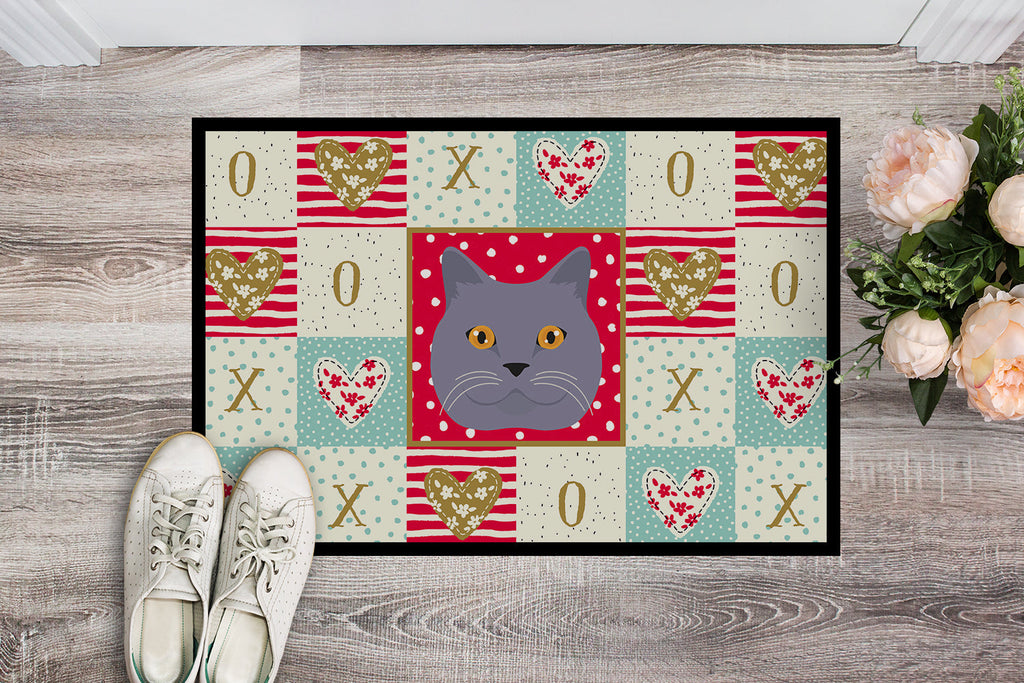 British Shorthair Cat Love Doormat Indoor Outdoor 18H X 27W Front Door Mat Rugs for Entryway, Non Slip Washable