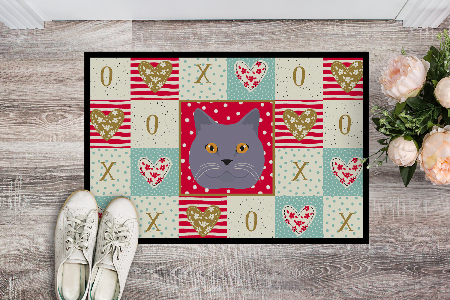 British Shorthair Cat Love Doormat Indoor Outdoor 18H X 27W Front Door Mat Rugs for Entryway, Non Slip Washable