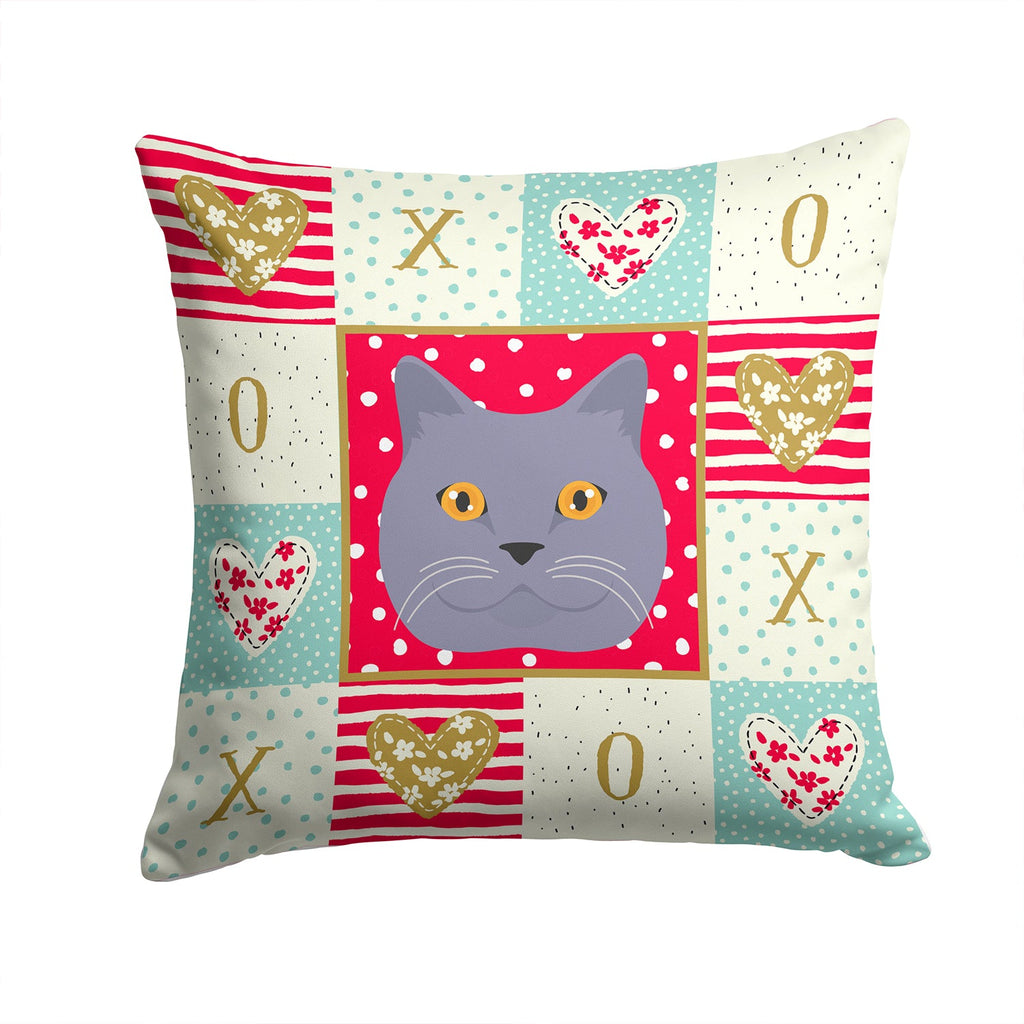 British Shorthair Cat Love Decorative Throw Pillow 14x14 Indoor Outdoor Accent Cushion, Fabric Cover with Insert for Sofa, Bed, Porch & Living Room