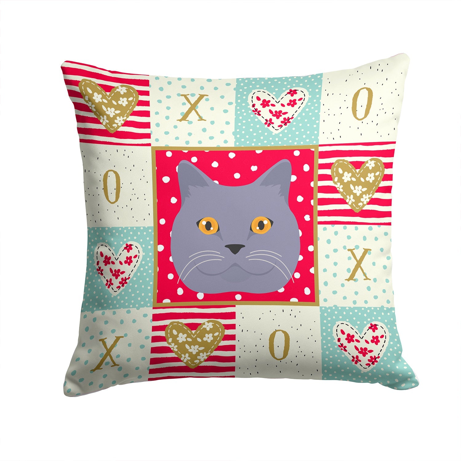 British Shorthair Cat Love Decorative Throw Pillow 14x14 Indoor Outdoor Accent Cushion, Fabric Cover with Insert for Sofa, Bed, Porch & Living Room