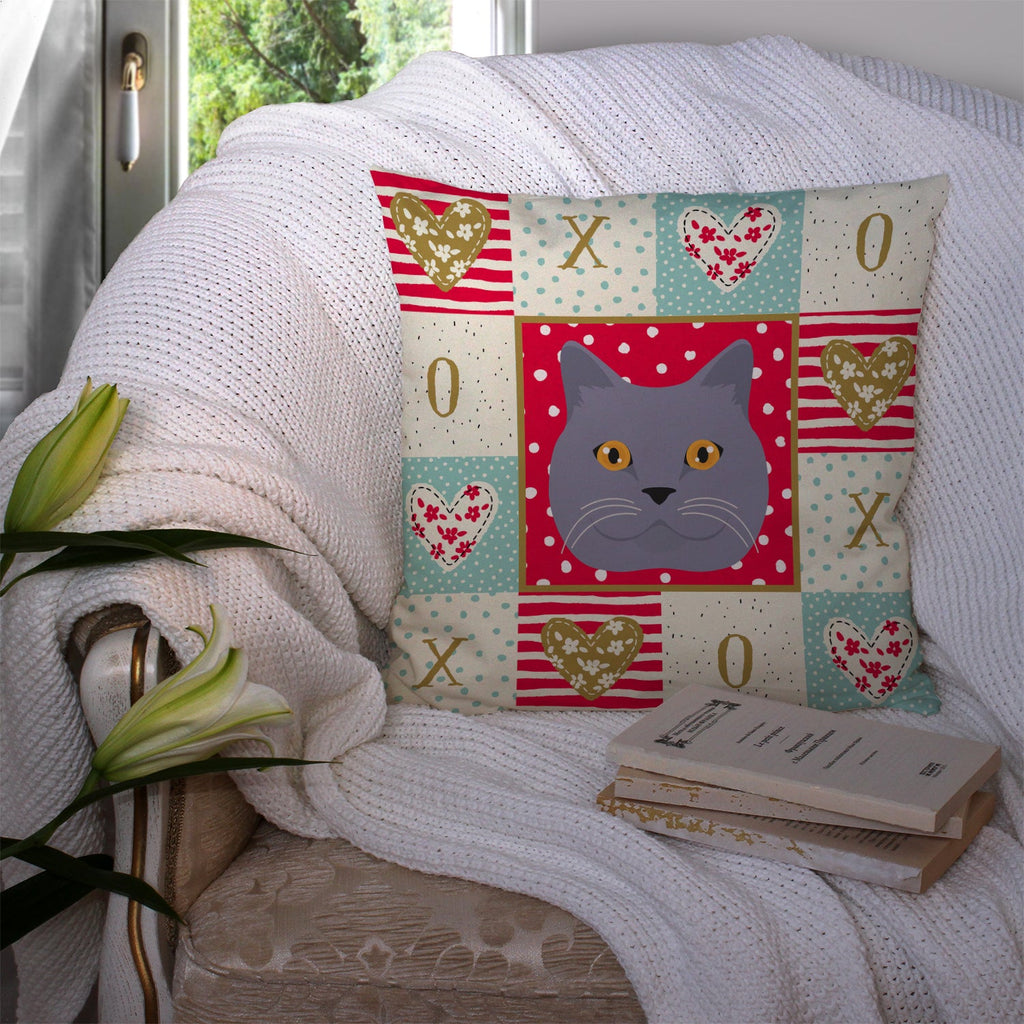 British Shorthair Cat Love Decorative Throw Pillow 14x14 Indoor Outdoor Accent Cushion, Fabric Cover with Insert for Sofa, Bed, Porch & Living Room