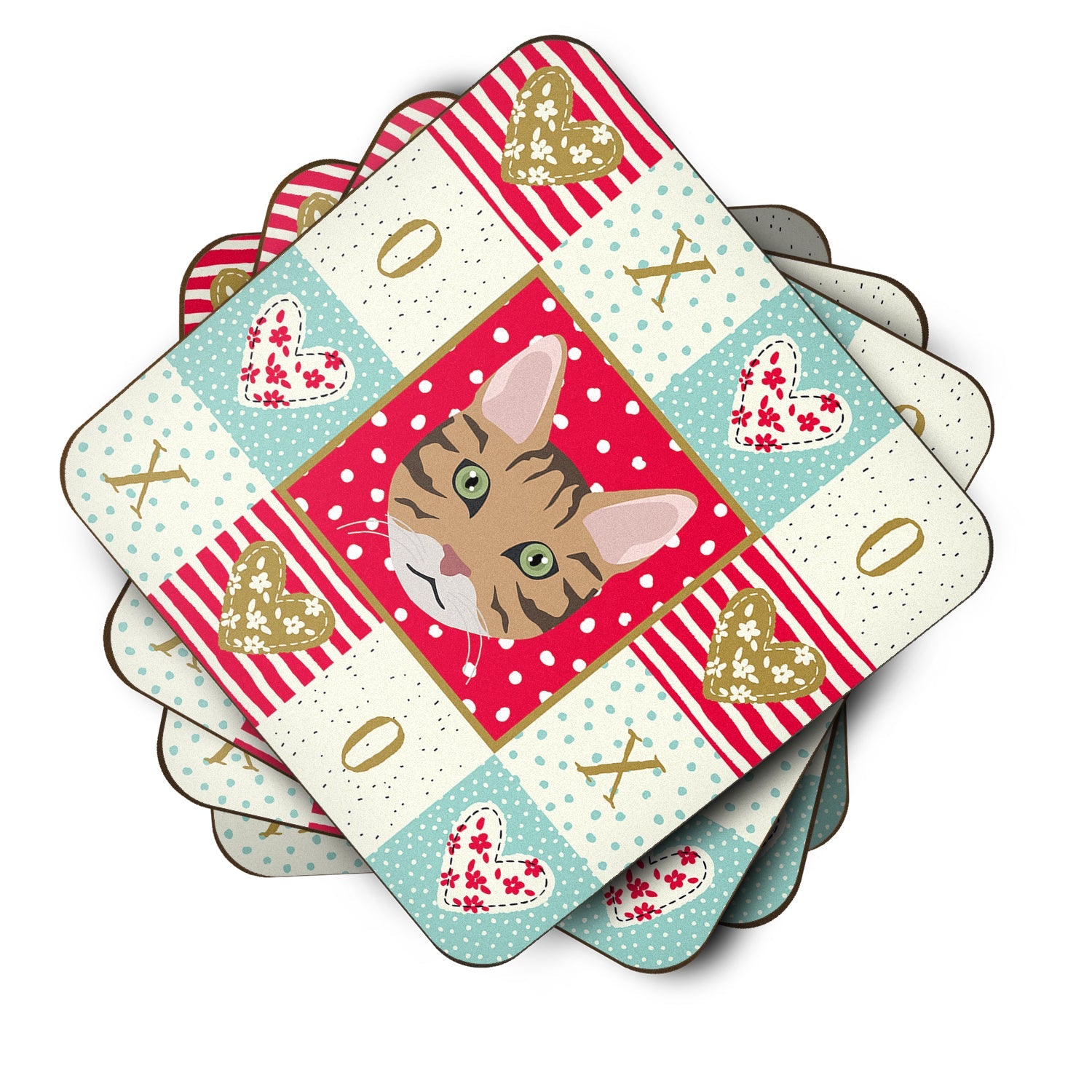 California Spangled Cat Love Foam Coasters Set of 4 Cup Coasters for Indoor Outdoor, Tabletop Protection, Anti Slip, Mouse pad Material