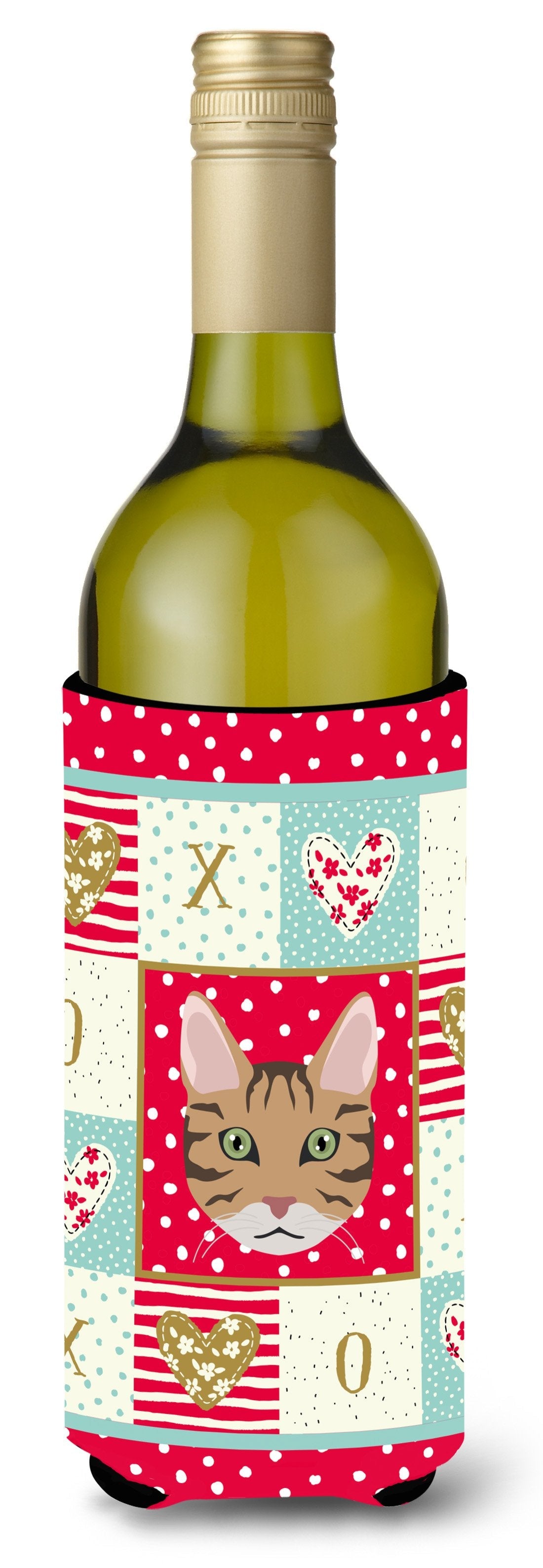 California Spangled Cat Love Wine Bottle Hugger Gift Sleeve for Standard 750 ml Bottles, Insulated Reusable Also Fits Mini Shot & Pint Bottles