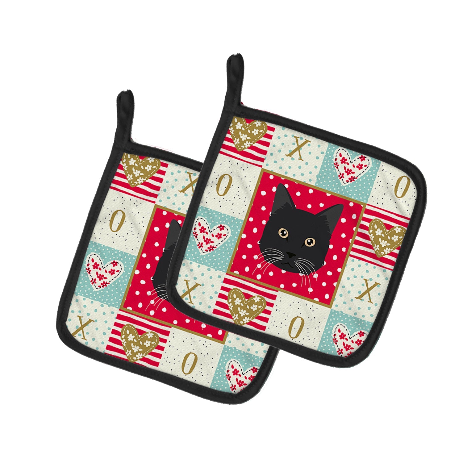 Chantilly Tiffany Cat Love Pot Holder Set of 2 Heat Resistant Quilted Hot Pads 7.5 x 7.5 Inch, Insulated Kitchen Trivets for Cooking & Baking