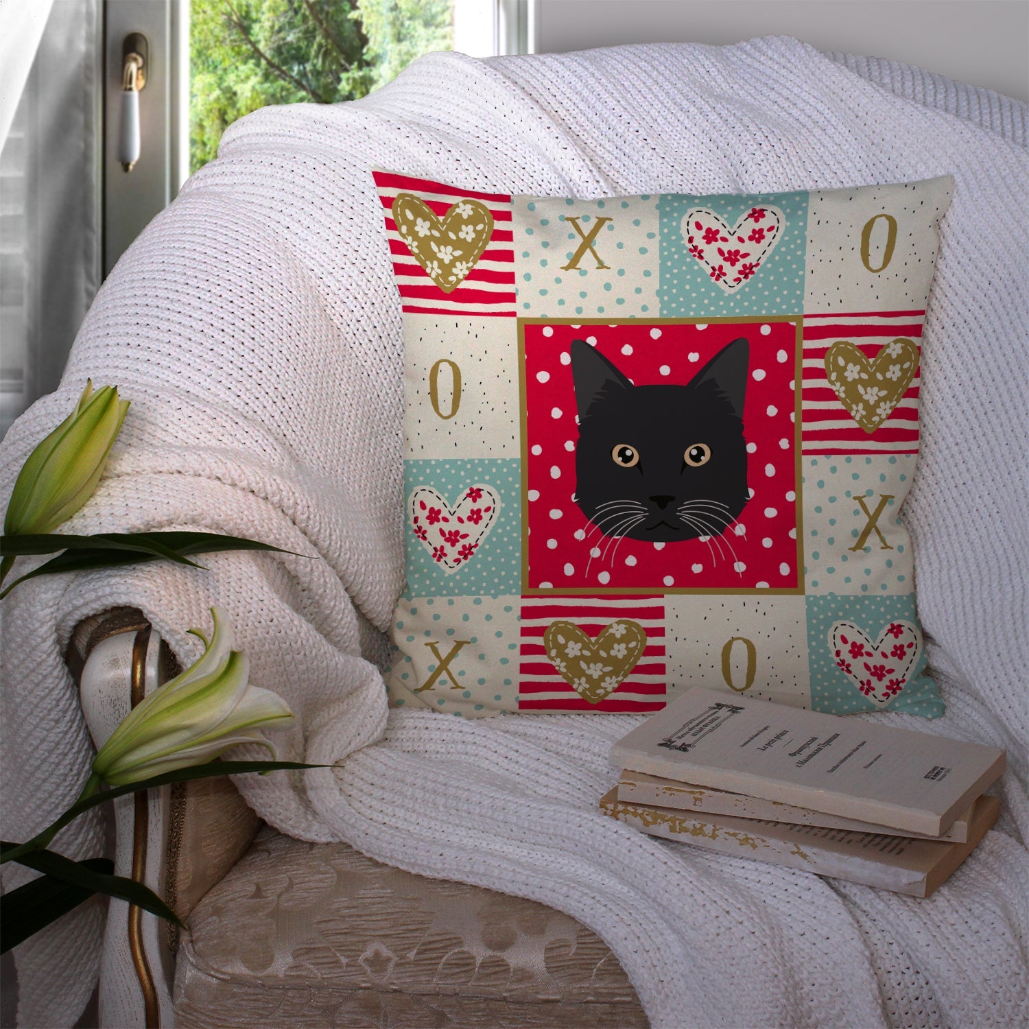 Chantilly Tiffany Cat Love Decorative Throw Pillow 14x14 Indoor Outdoor Accent Cushion, Fabric Cover with Insert for Sofa, Bed, Porch & Living Room