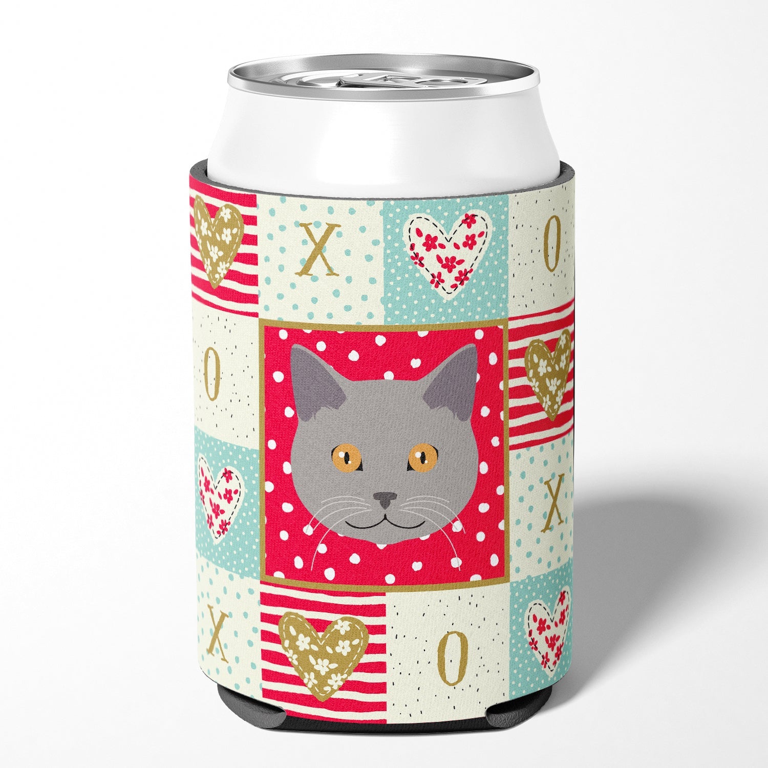 Chartreux Cat Love Can or Bottle Hugger Cooler Sleeve for Standard 12 oz Cans, Insulated Foam Beer & Soda Can Hugger Reusable