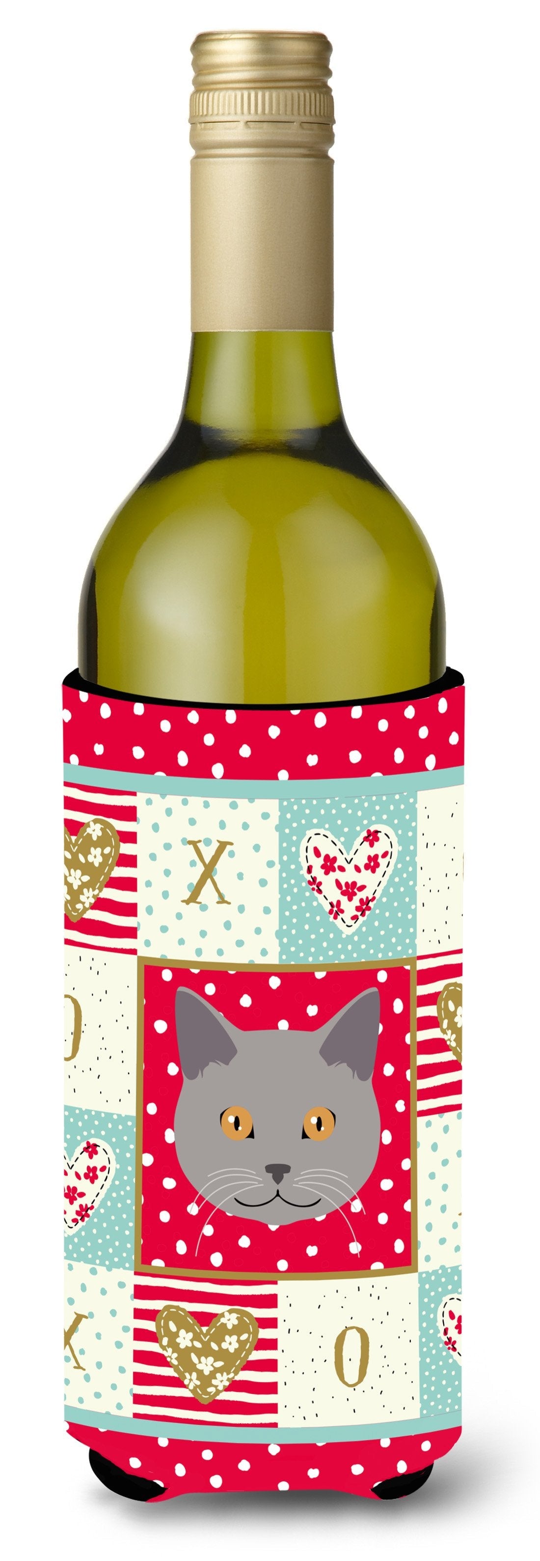 Chartreux Cat Love Wine Bottle Hugger Gift Sleeve for Standard 750 ml Bottles, Insulated Reusable Also Fits Mini Shot & Pint Bottles