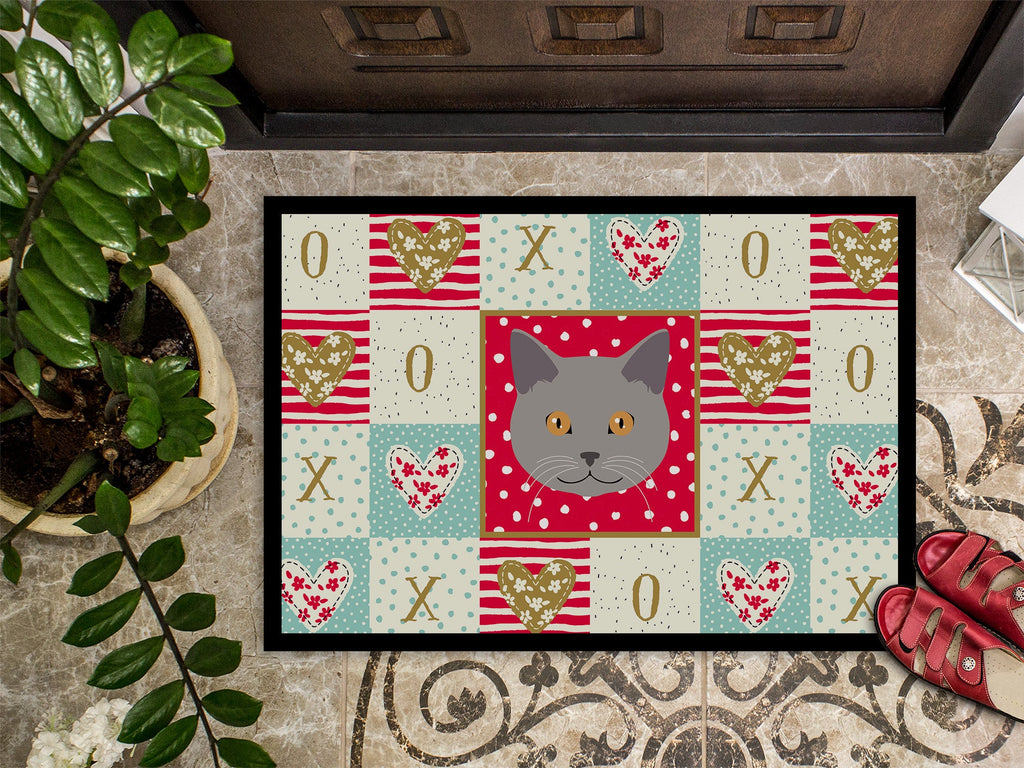 Chartreux Cat Love Doormat Indoor Outdoor 18H X 27W Front Door Mat Rugs for Entryway, Non Slip Washable