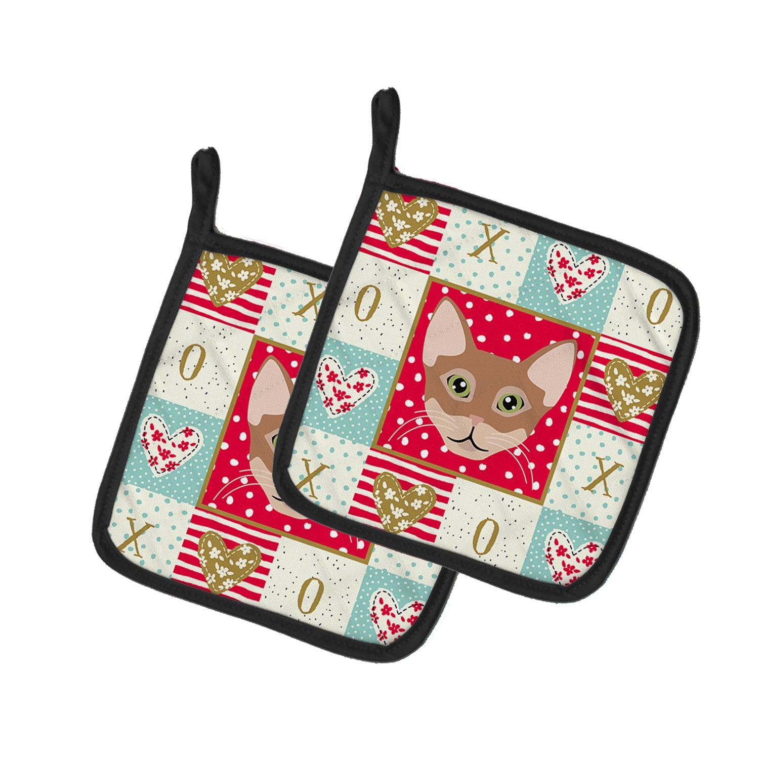 Chausie Cat Love Pot Holder Set of 2 Heat Resistant Quilted Hot Pads 7.5 x 7.5 Inch, Insulated Kitchen Trivets for Cooking & Baking