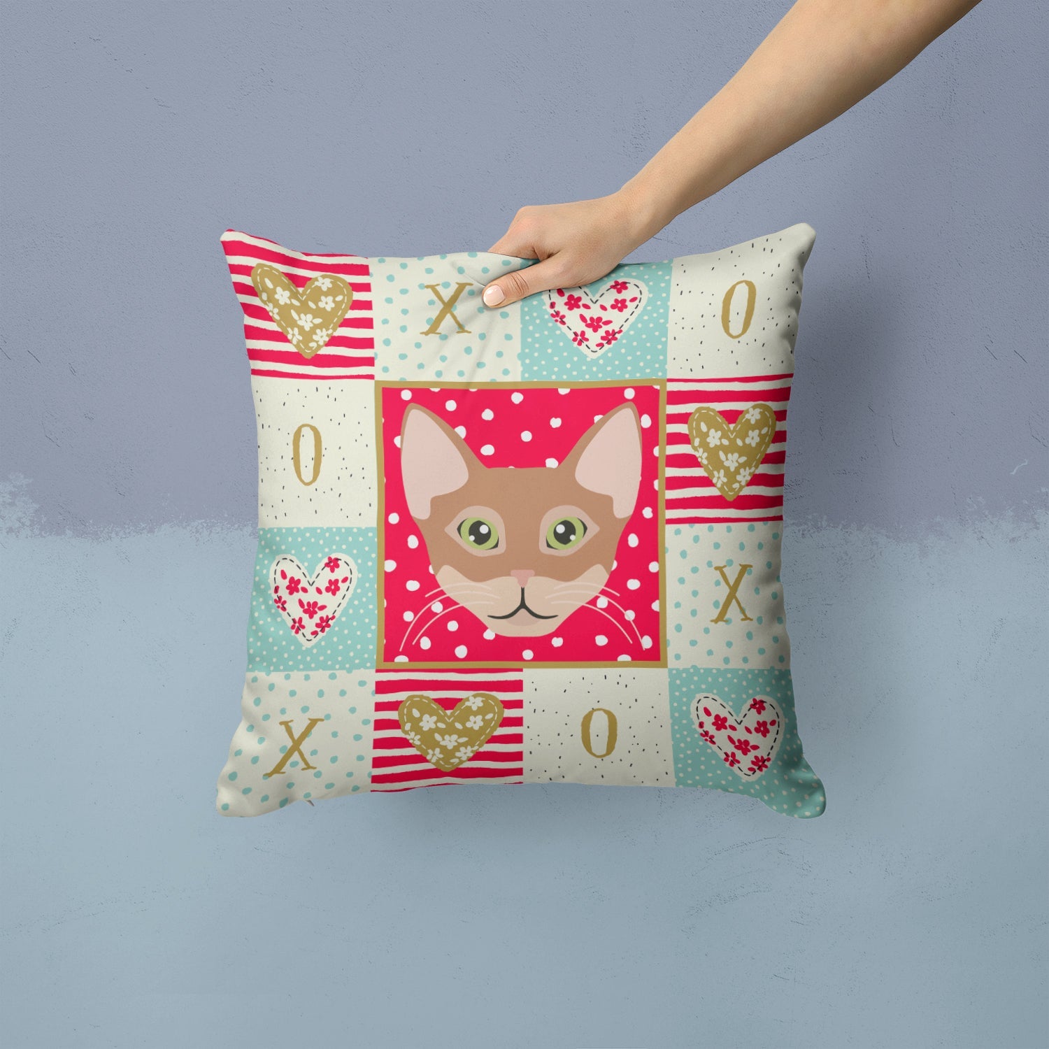 Chausie Cat Love Decorative Throw Pillow 14x14 Indoor Outdoor Accent Cushion, Fabric Cover with Insert for Sofa, Bed, Porch & Living Room
