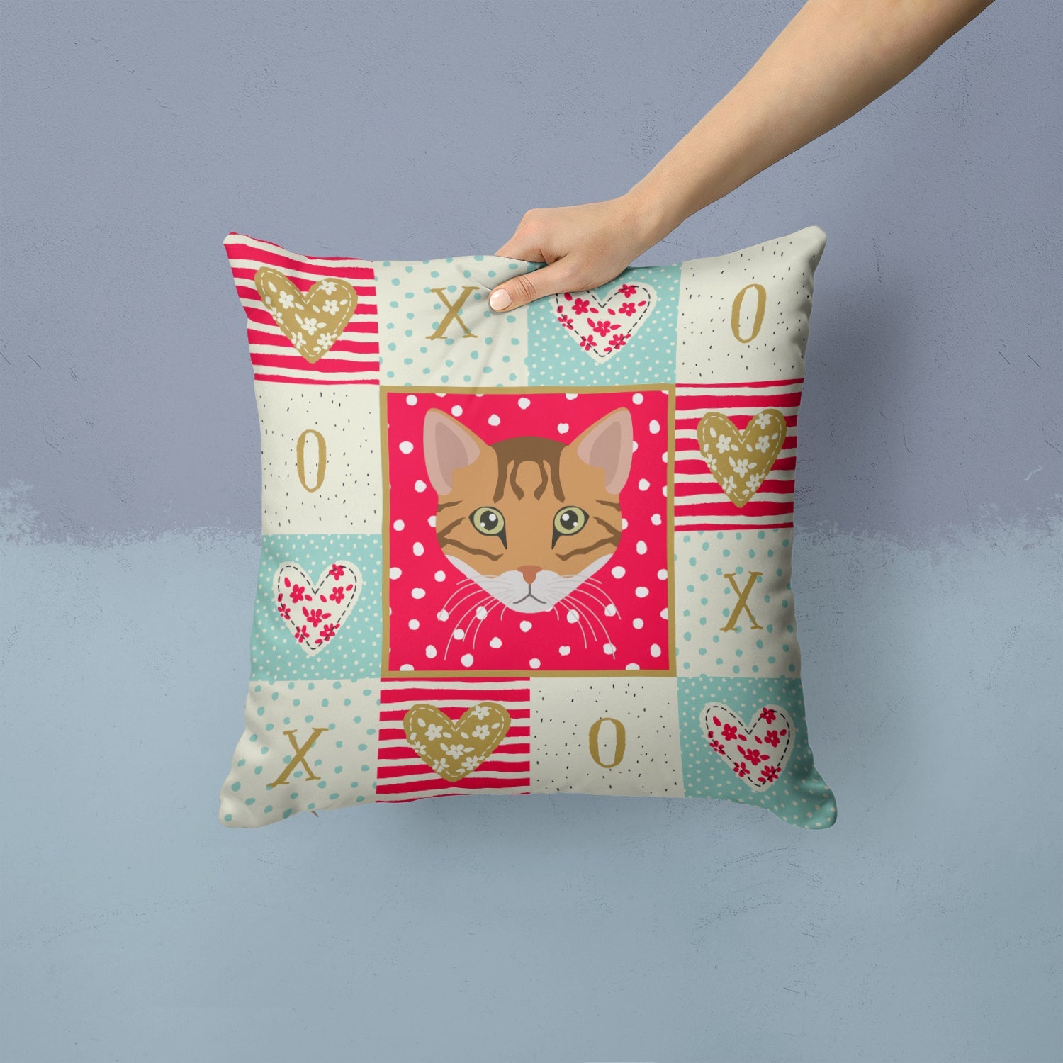 Cheetoh Cat Love Decorative Throw Pillow 14x14 Indoor Outdoor Accent Cushion, Fabric Cover with Insert for Sofa, Bed, Porch & Living Room