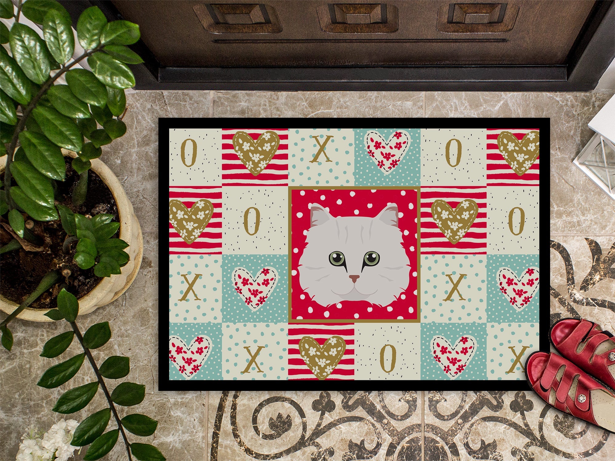 Chinchilla Persian Longhair Cat Love Doormat Indoor Outdoor 24H X 36W Front Door Mat Rugs for Entryway, Non Slip Washable Low Pile,