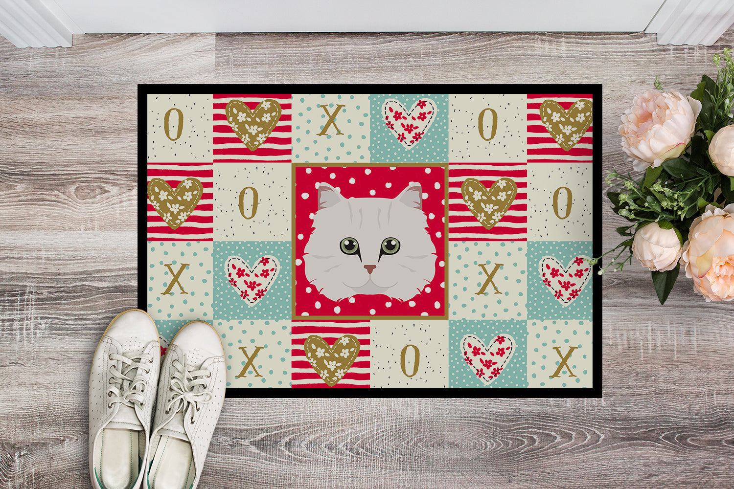 Chinchilla Persian Longhair Cat Love Doormat Indoor Outdoor 18H X 27W Front Door Mat Rugs for Entryway, Non Slip Washable