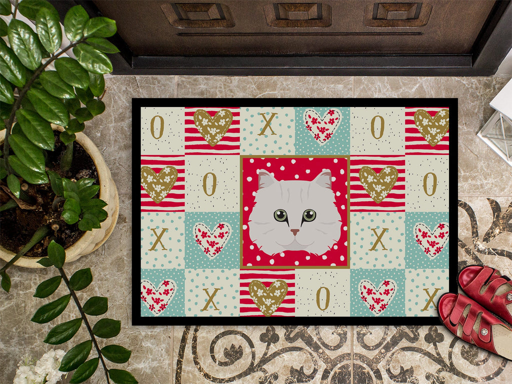 Chinchilla Persian Longhair Cat Love Doormat Indoor Outdoor 18H X 27W Front Door Mat Rugs for Entryway, Non Slip Washable