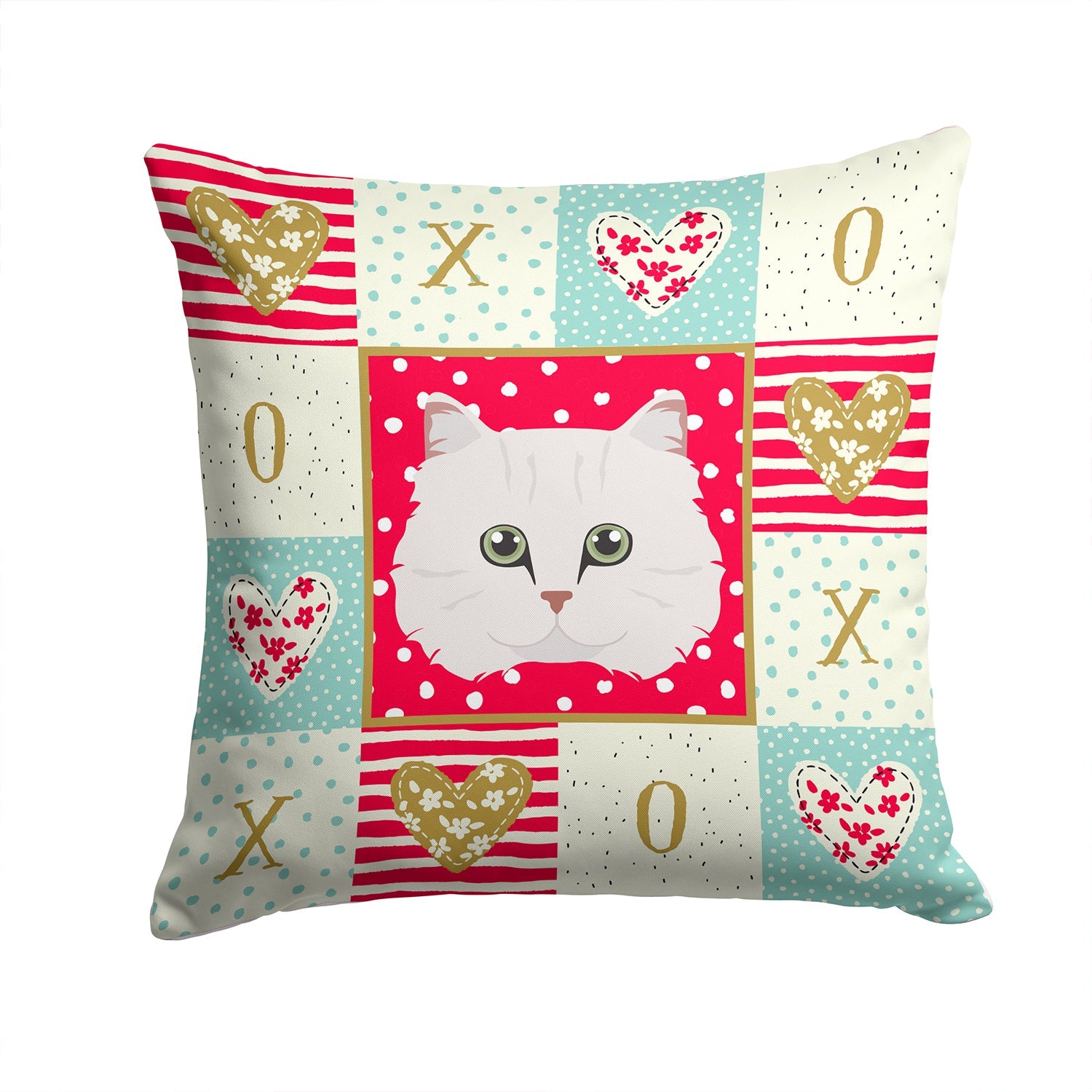 Chinchilla Persian Longhair Cat Love Decorative Throw Pillow 14x14 Indoor Outdoor Accent Cushion, Fabric Cover with Insert for Sofa, Bed, Porch & Living Room