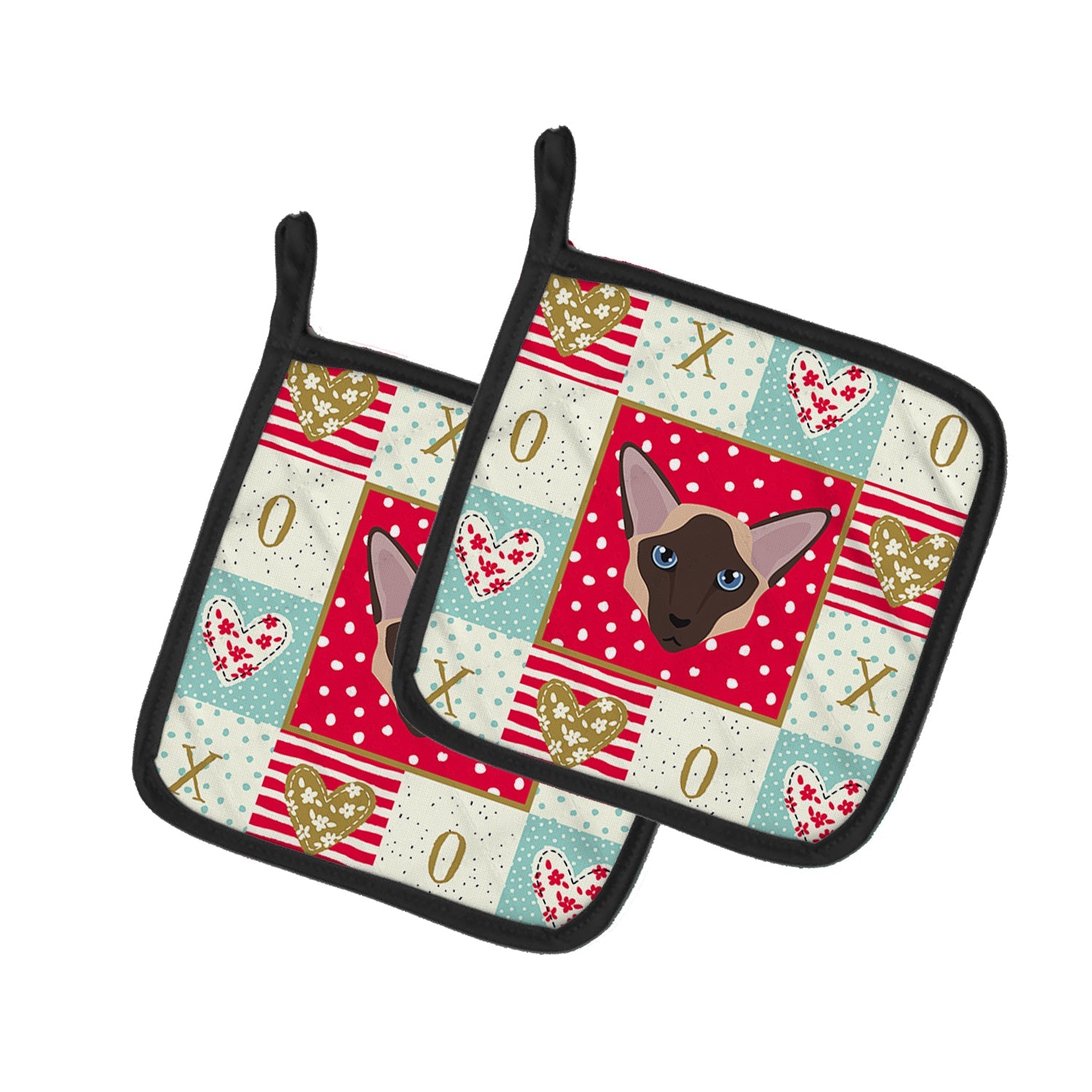 Colorpoint Longhair Cat Love Pot Holder Set of 2 Heat Resistant Quilted Hot Pads 7.5 x 7.5 Inch, Insulated Kitchen Trivets for Cooking & Baking
