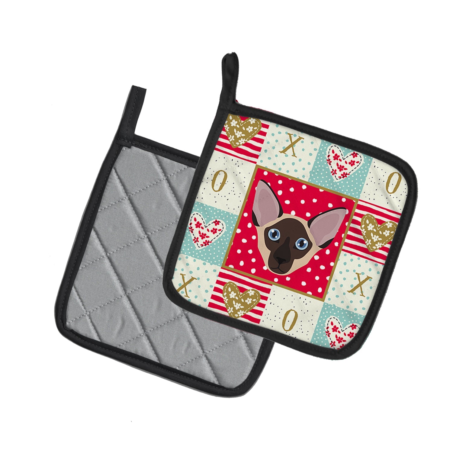 Colorpoint Shorthair Cat Love Pot Holder Set of 2 Heat Resistant Quilted Hot Pads 7.5 x 7.5 Inch, Insulated Kitchen Trivets for Cooking & Baking