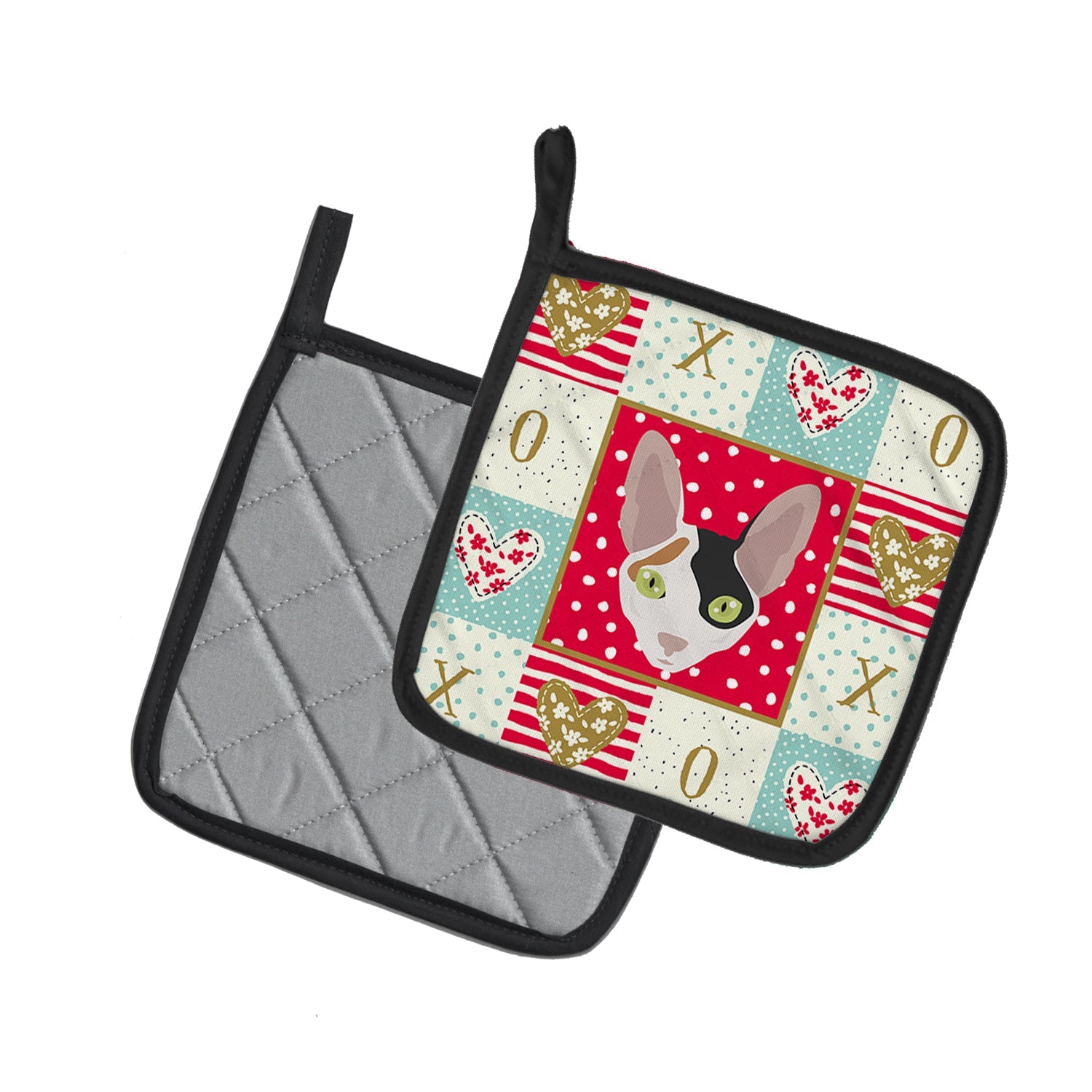 Cornish Rex Cat Love Pot Holder Set of 2 Heat Resistant Quilted Hot Pads 7.5 x 7.5 Inch, Insulated Kitchen Trivets for Cooking & Baking