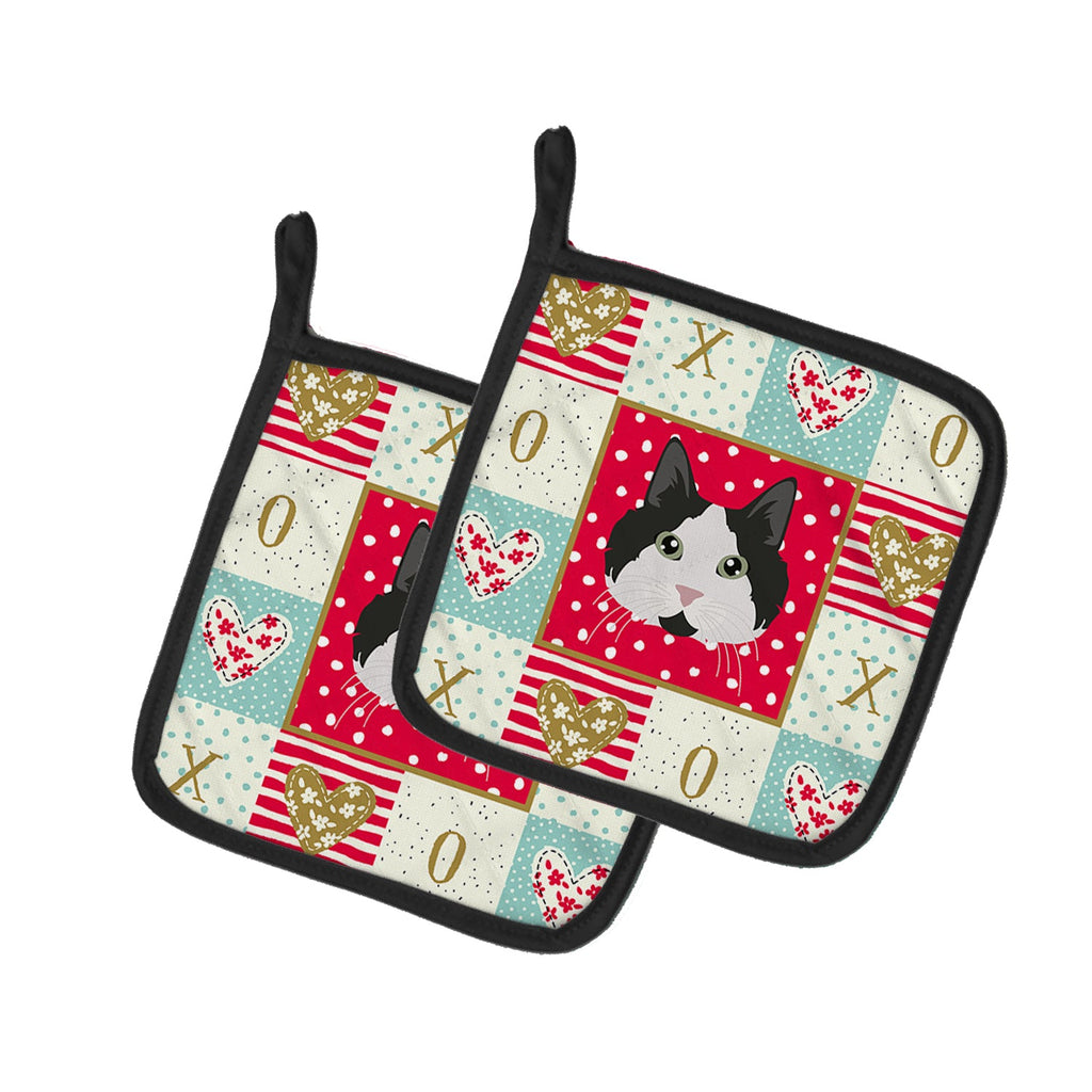 Cymric Cat Love Pot Holder Set of 2 Heat Resistant Quilted Hot Pads 7.5 x 7.5 Inch, Insulated Kitchen Trivets for Cooking & Baking