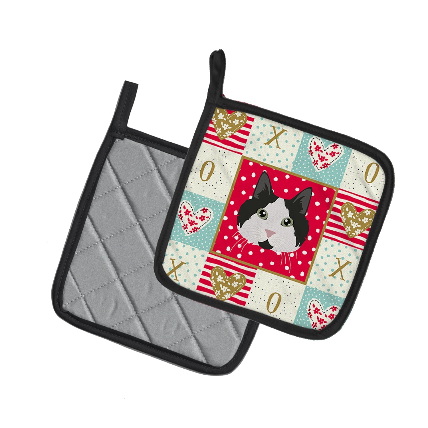 Cymric Cat Love Pot Holder Set of 2 Heat Resistant Quilted Hot Pads 7.5 x 7.5 Inch, Insulated Kitchen Trivets for Cooking & Baking