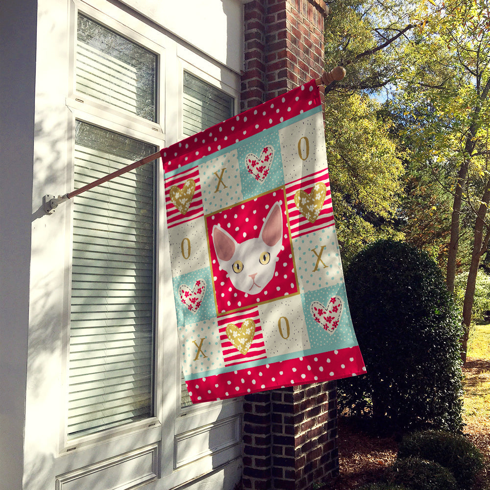 Devon Rex Cat Love House Flag 28x40 Porch Sleeve Pole Decorative Outside Yard Banner Artwork Wall Hanging, Polyester