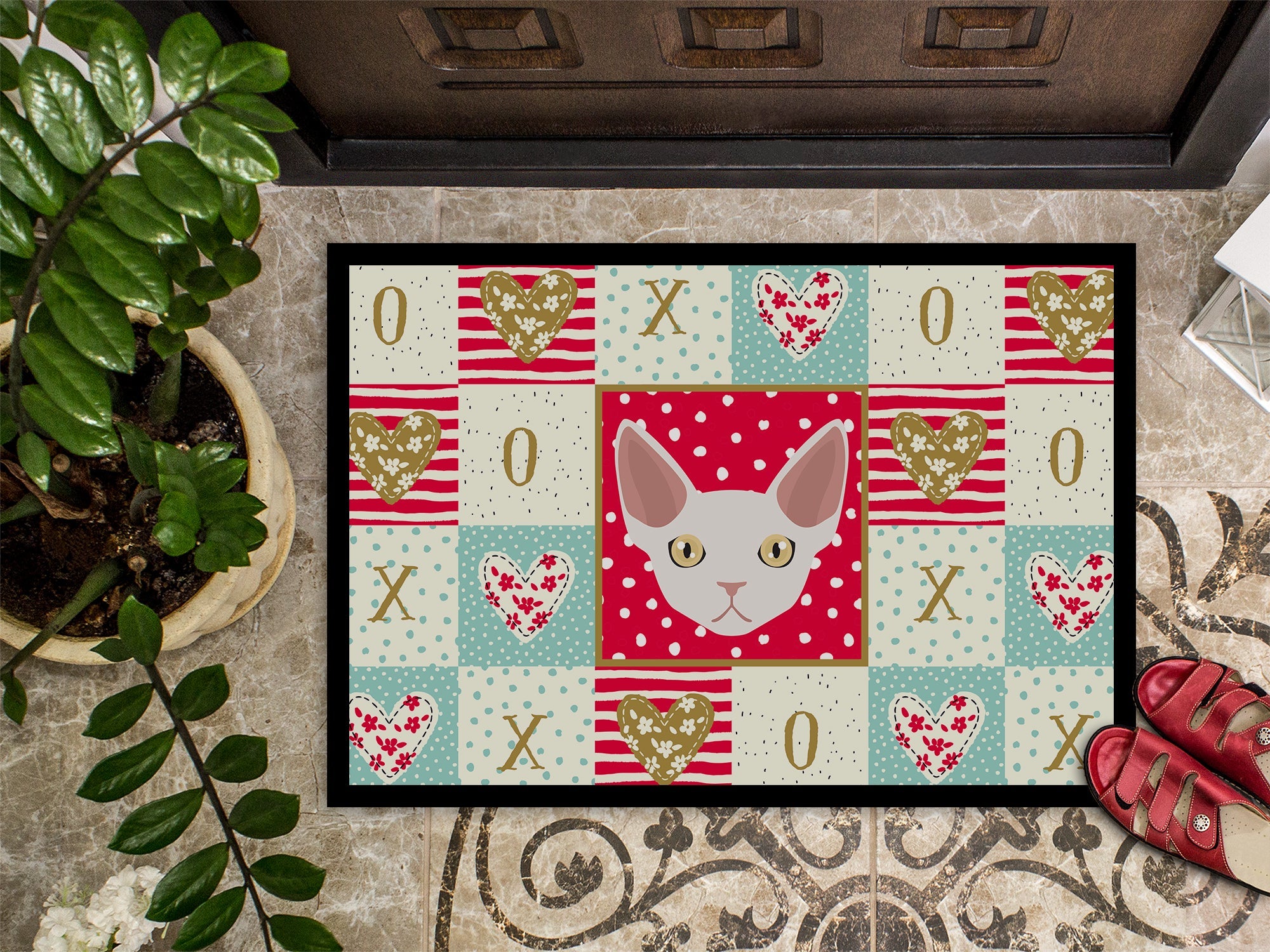 Devon Rex Cat Love Doormat Indoor Outdoor 24H X 36W Front Door Mat Rugs for Entryway, Non Slip Washable Low Pile,
