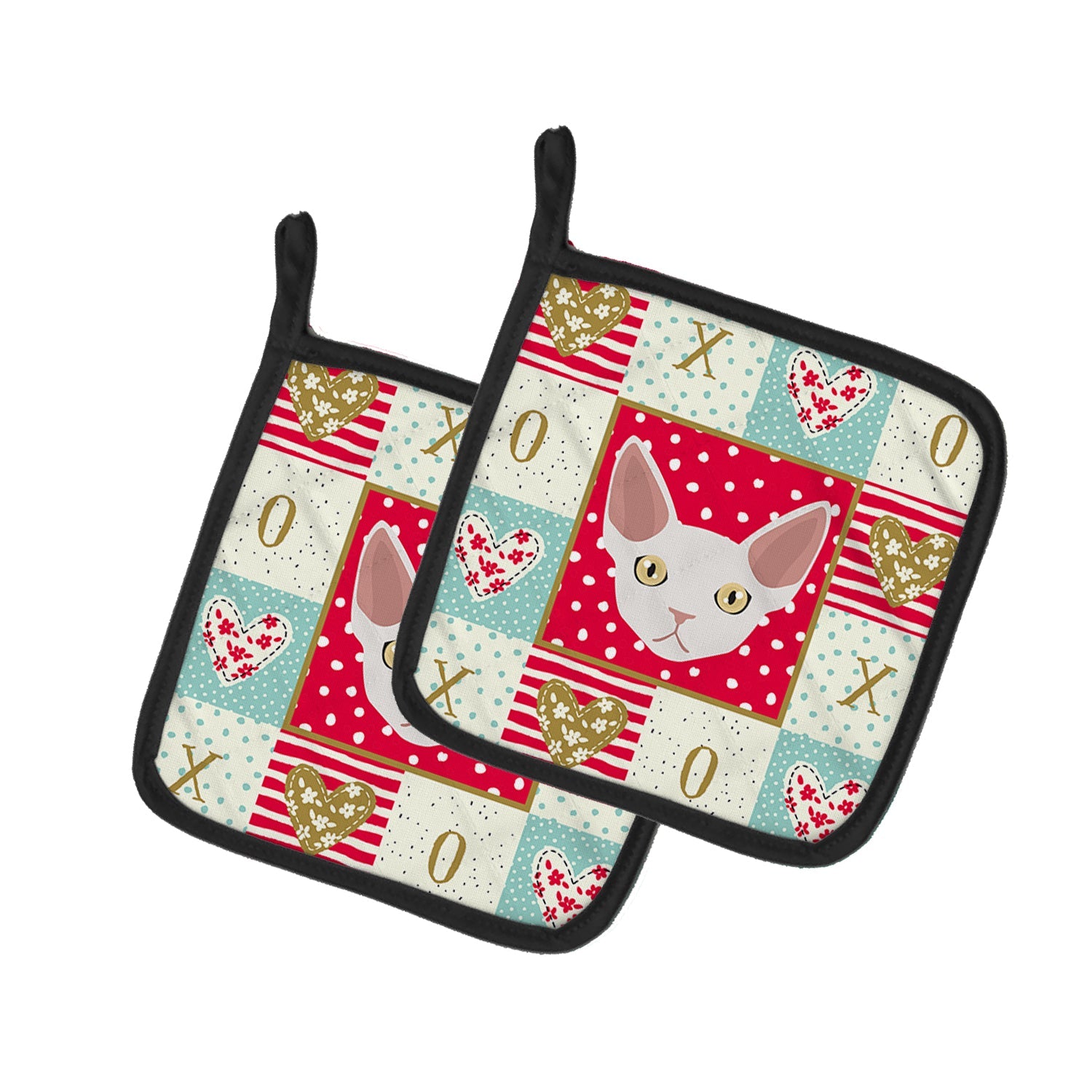 Devon Rex Cat Love Pot Holder Set of 2 Heat Resistant Quilted Hot Pads 7.5 x 7.5 Inch, Insulated Kitchen Trivets for Cooking & Baking