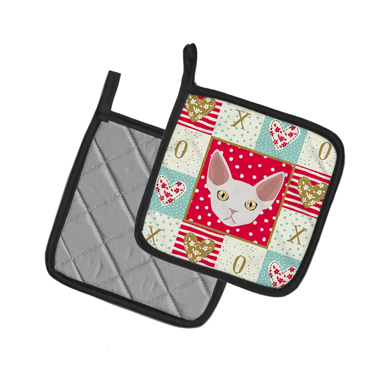 Devon Rex Cat Love Pot Holder Set of 2 Heat Resistant Quilted Hot Pads 7.5 x 7.5 Inch, Insulated Kitchen Trivets for Cooking & Baking