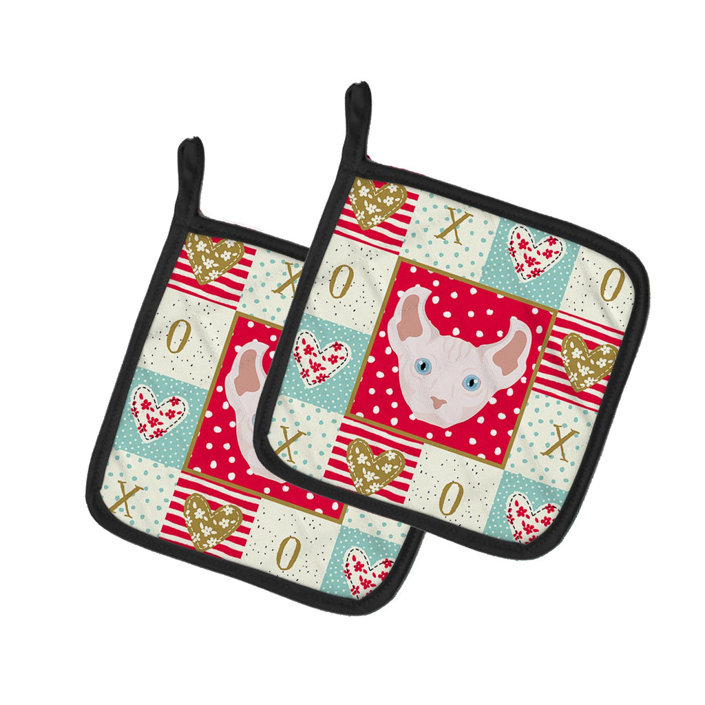 Dwelf Cat Love Pot Holder Set of 2 Heat Resistant Quilted Hot Pads 7.5 x 7.5 Inch, Insulated Kitchen Trivets for Cooking & Baking