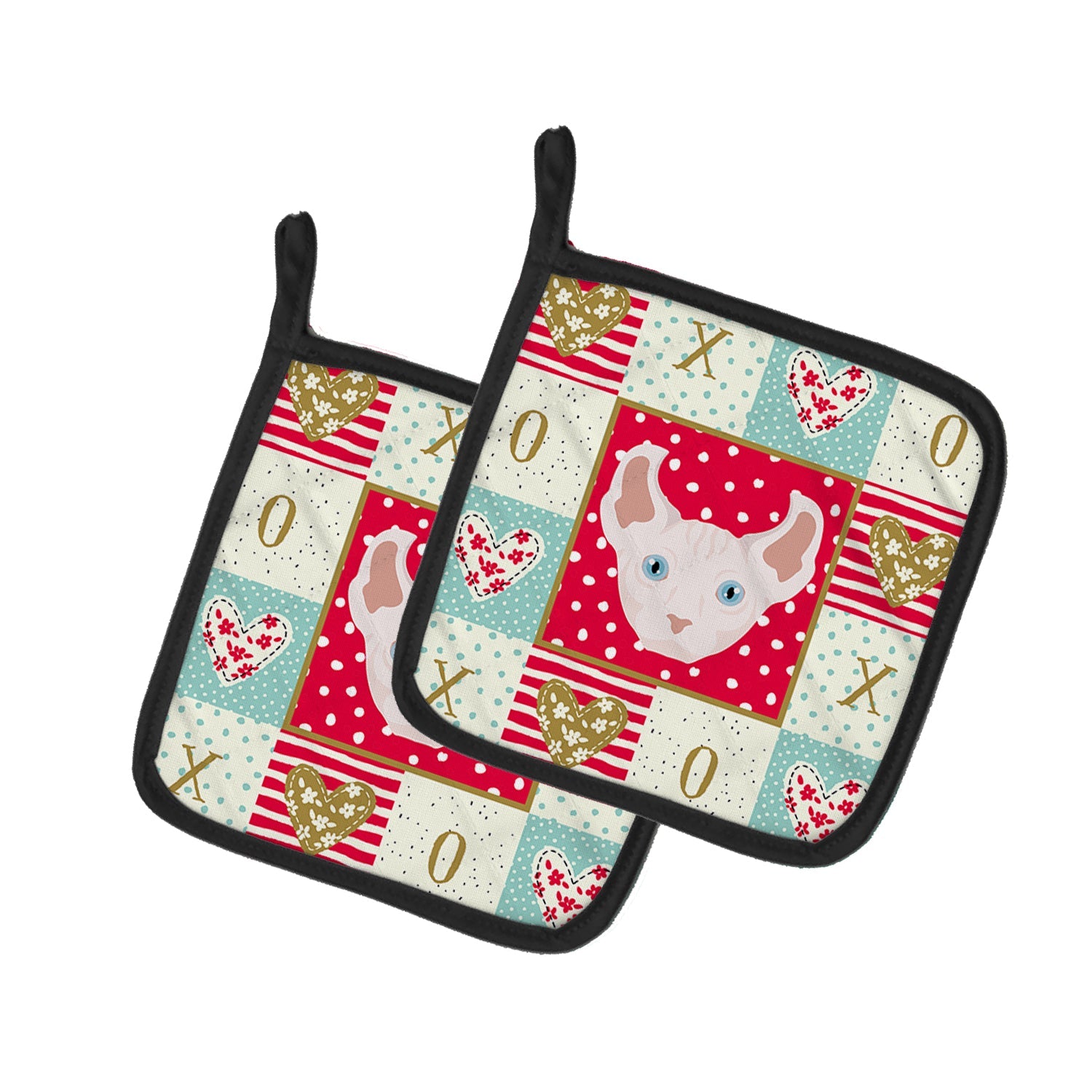 Dwelf Cat Love Pot Holder Set of 2 Heat Resistant Quilted Hot Pads 7.5 x 7.5 Inch, Insulated Kitchen Trivets for Cooking & Baking