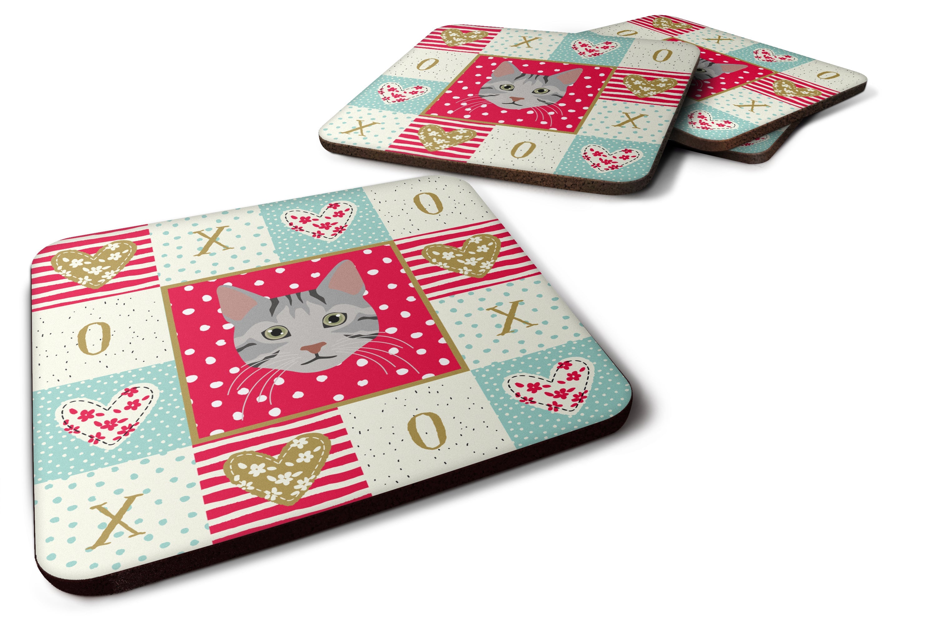 Egyptian Mau Cat Love Foam Coasters Set of 4 Cup Coasters for Indoor Outdoor, Tabletop Protection, Anti Slip, Mouse pad Material