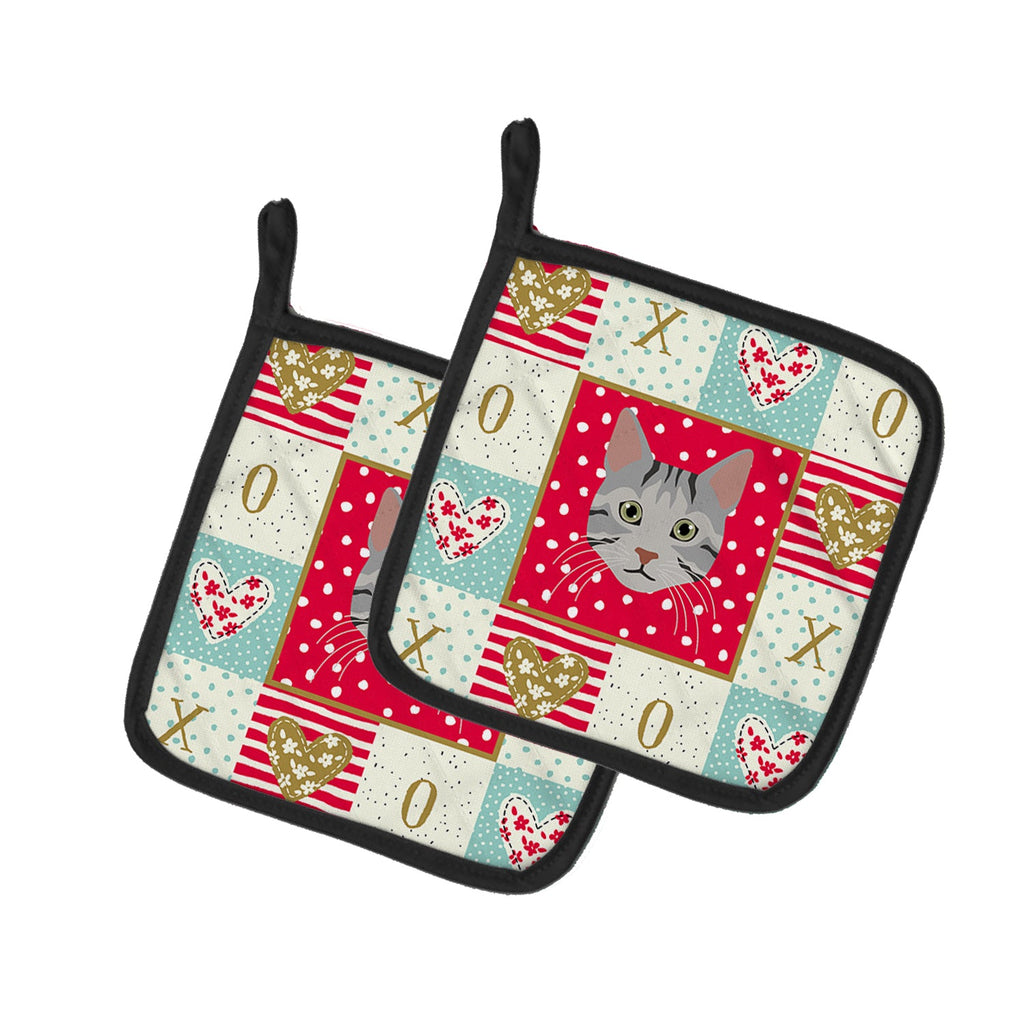 Egyptian Mau Cat Love Pot Holder Set of 2 Heat Resistant Quilted Hot Pads 7.5 x 7.5 Inch, Insulated Kitchen Trivets for Cooking & Baking