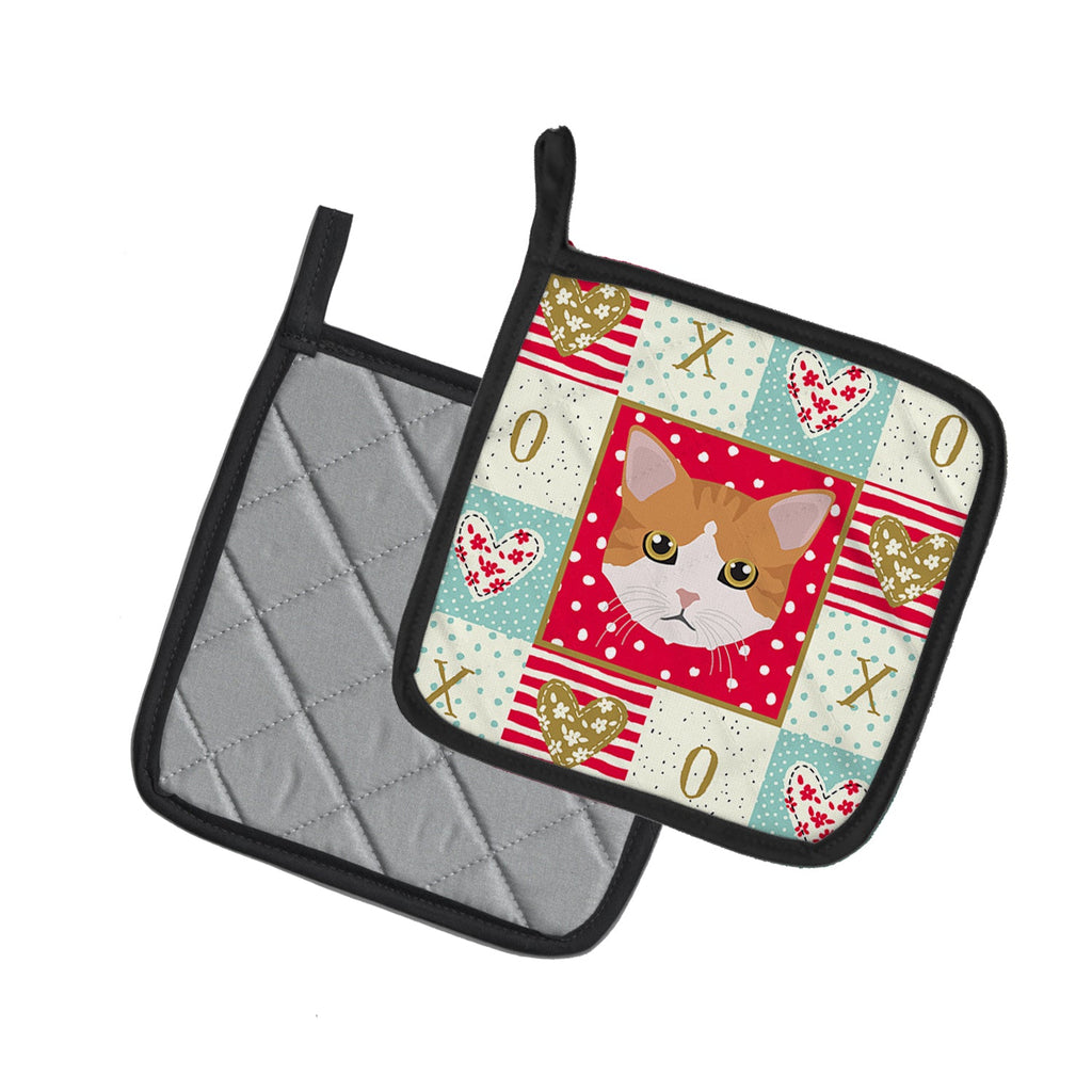 European Shorthair Cat Love Pot Holder Set of 2 Heat Resistant Quilted Hot Pads 7.5 x 7.5 Inch, Insulated Kitchen Trivets for Cooking & Baking