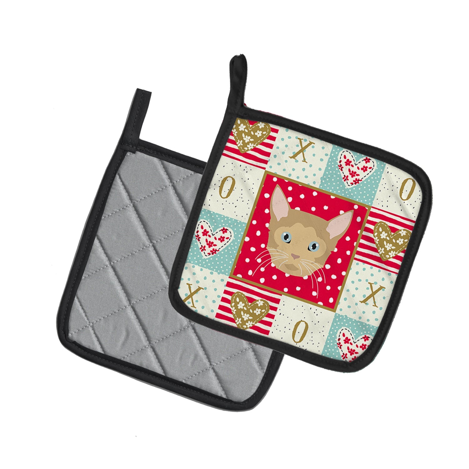 German Rex Cat Love Pot Holder Set of 2 Heat Resistant Quilted Hot Pads 7.5 x 7.5 Inch, Insulated Kitchen Trivets for Cooking & Baking