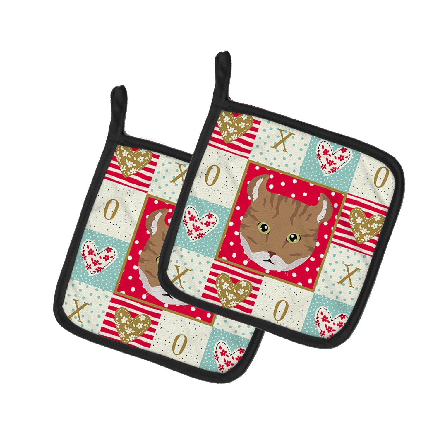 Highlander Lynx Cat Love Pot Holder Set of 2 Heat Resistant Quilted Hot Pads 7.5 x 7.5 Inch, Insulated Kitchen Trivets for Cooking & Baking