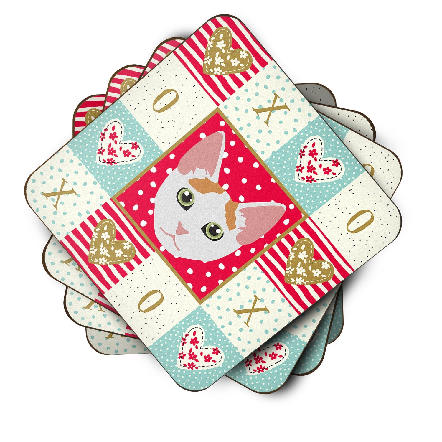 Japanese Bobtail Cat Love Foam Coasters Set of 4 Cup Coasters for Indoor Outdoor, Tabletop Protection, Anti Slip, Mouse pad Material