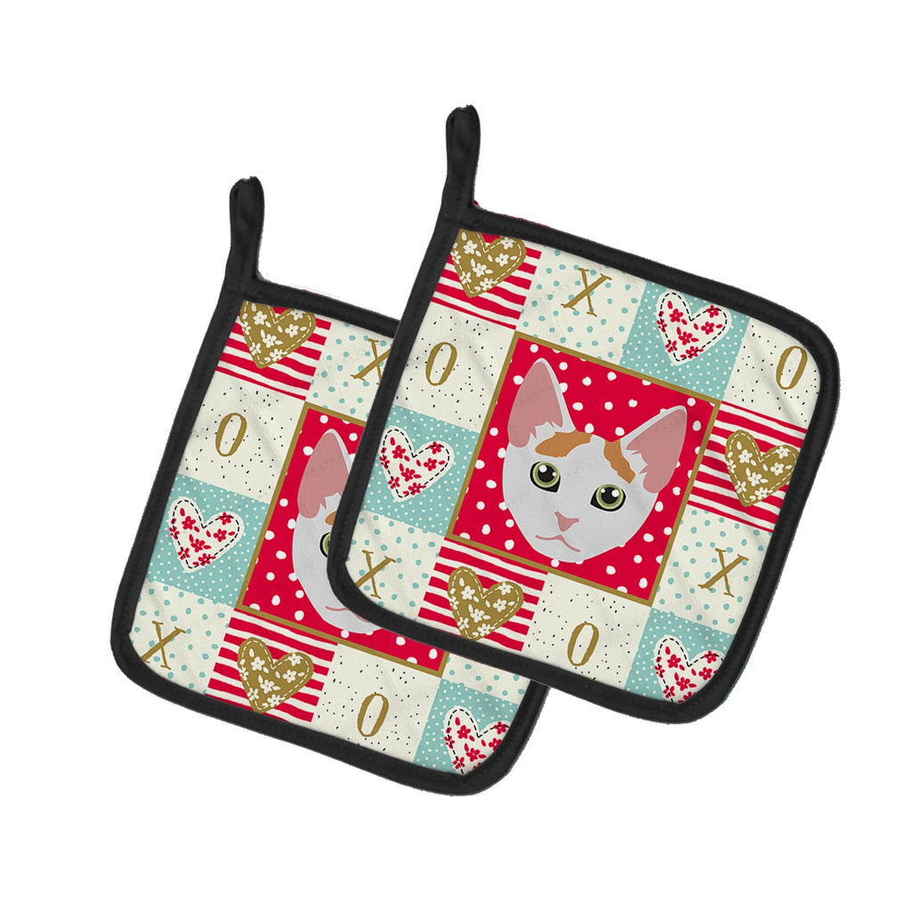 Japanese Bobtail Cat Love Pot Holder Set of 2 Heat Resistant Quilted Hot Pads 7.5 x 7.5 Inch, Insulated Kitchen Trivets for Cooking & Baking