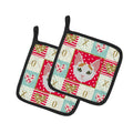 Japanese Bobtail Cat Love Pot Holder Set of 2 Heat Resistant Quilted Hot Pads 7.5 x 7.5 Inch, Insulated Kitchen Trivets for Cooking & Baking