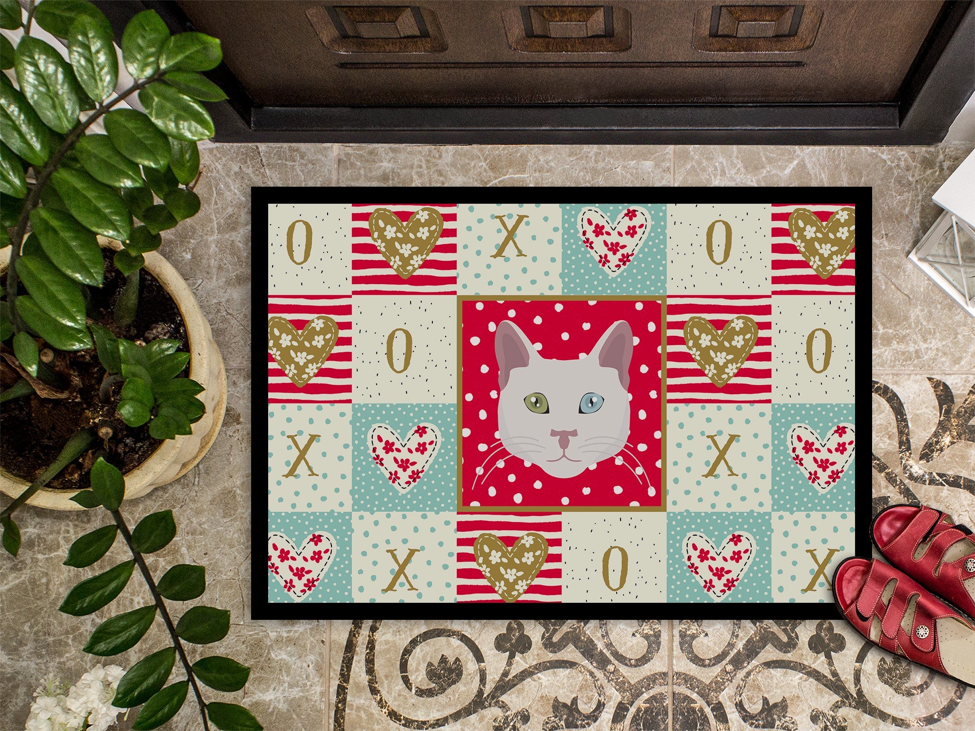 Khao Manee Cat Love Doormat Indoor Outdoor 18H X 27W Front Door Mat Rugs for Entryway, Non Slip Washable