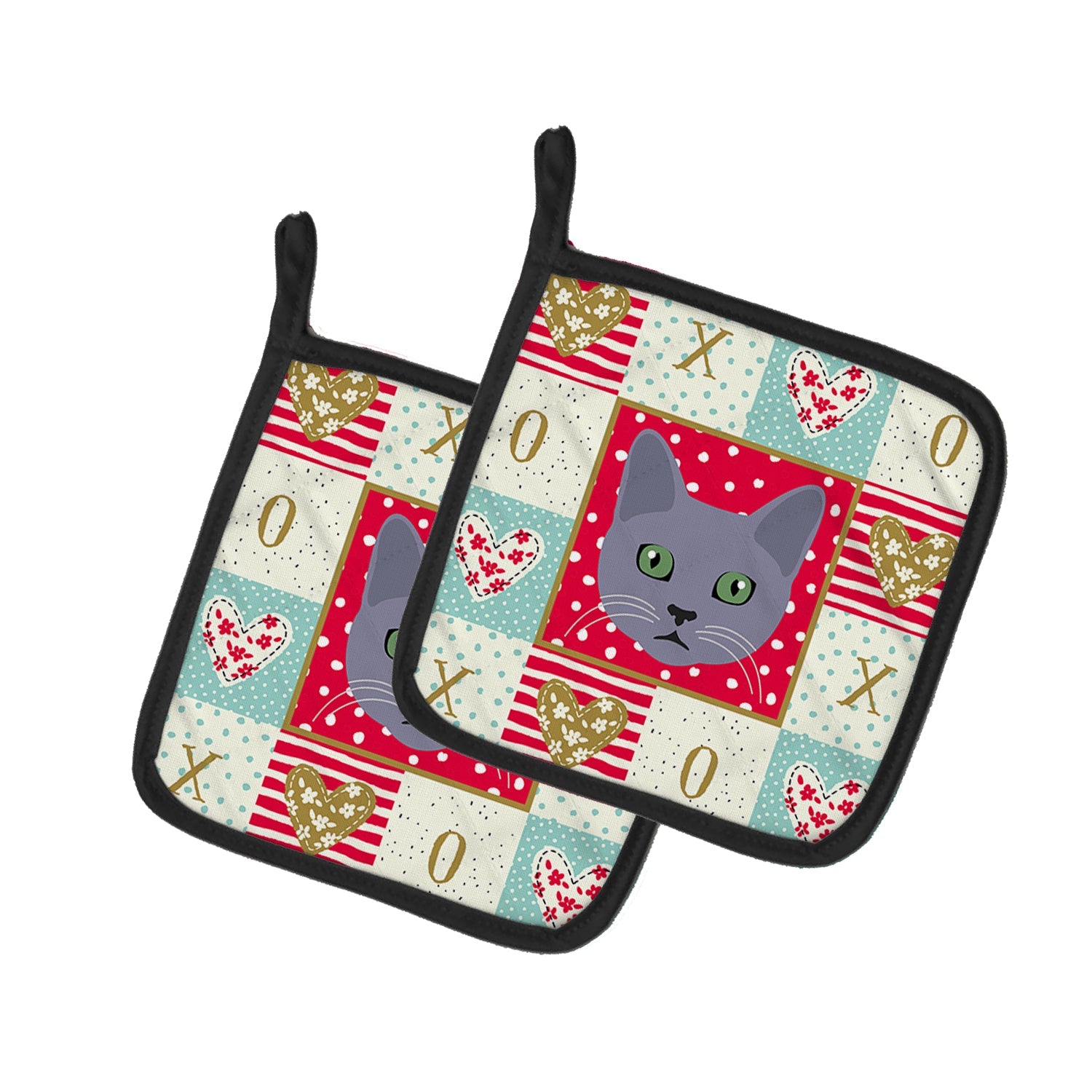 Korat Cat Love Pot Holder Set of 2 Heat Resistant Quilted Hot Pads 7.5 x 7.5 Inch, Insulated Kitchen Trivets for Cooking & Baking
