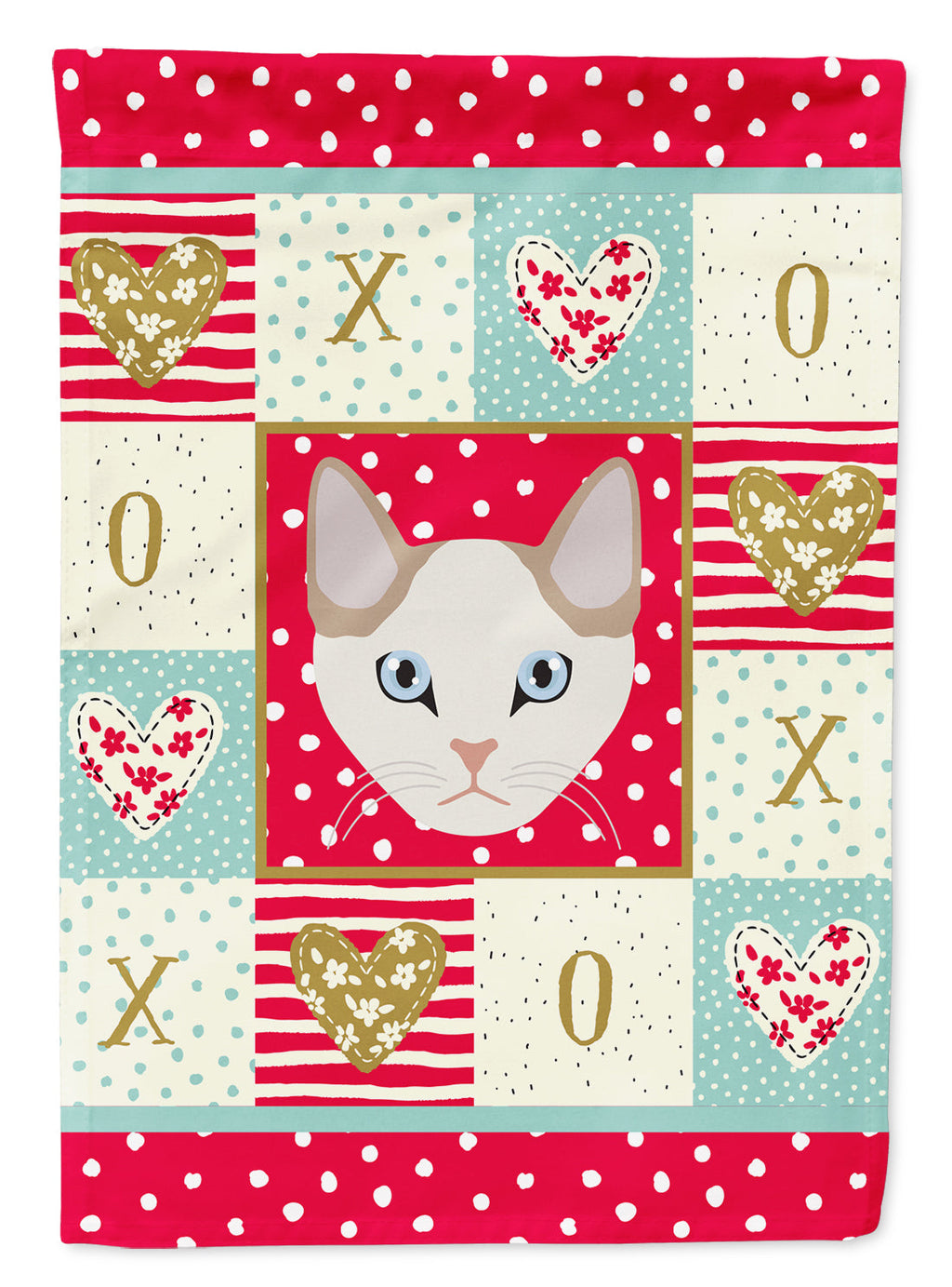 Korean Bobtail Cat Love House Flag 28x40 Porch Sleeve Pole Decorative Outside Yard Banner Artwork Wall Hanging, Polyester