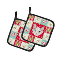 Korean Bobtail Cat Love Pot Holder Set of 2 Heat Resistant Quilted Hot Pads 7.5 x 7.5 Inch, Insulated Kitchen Trivets for Cooking & Baking