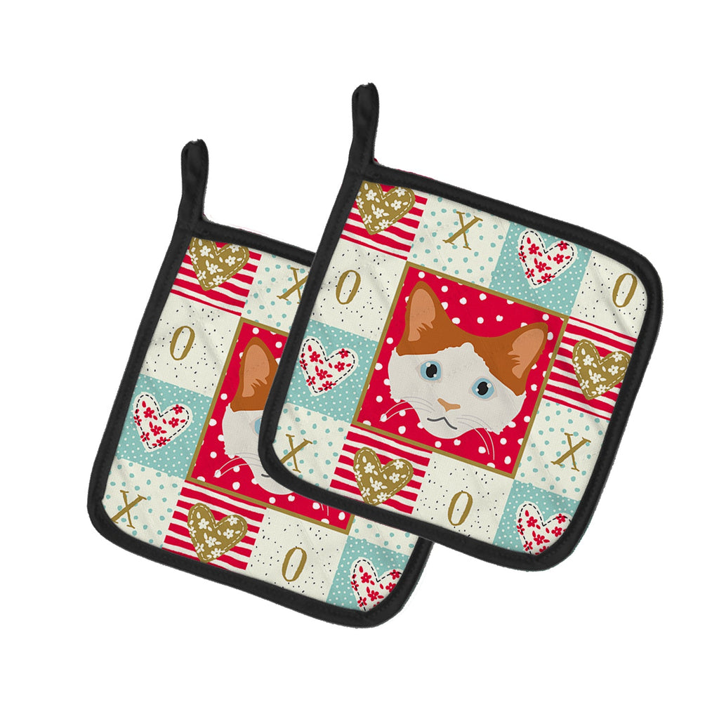 La Perm Cat Love Pot Holder Set of 2 Heat Resistant Quilted Hot Pads 7.5 x 7.5 Inch, Insulated Kitchen Trivets for Cooking & Baking