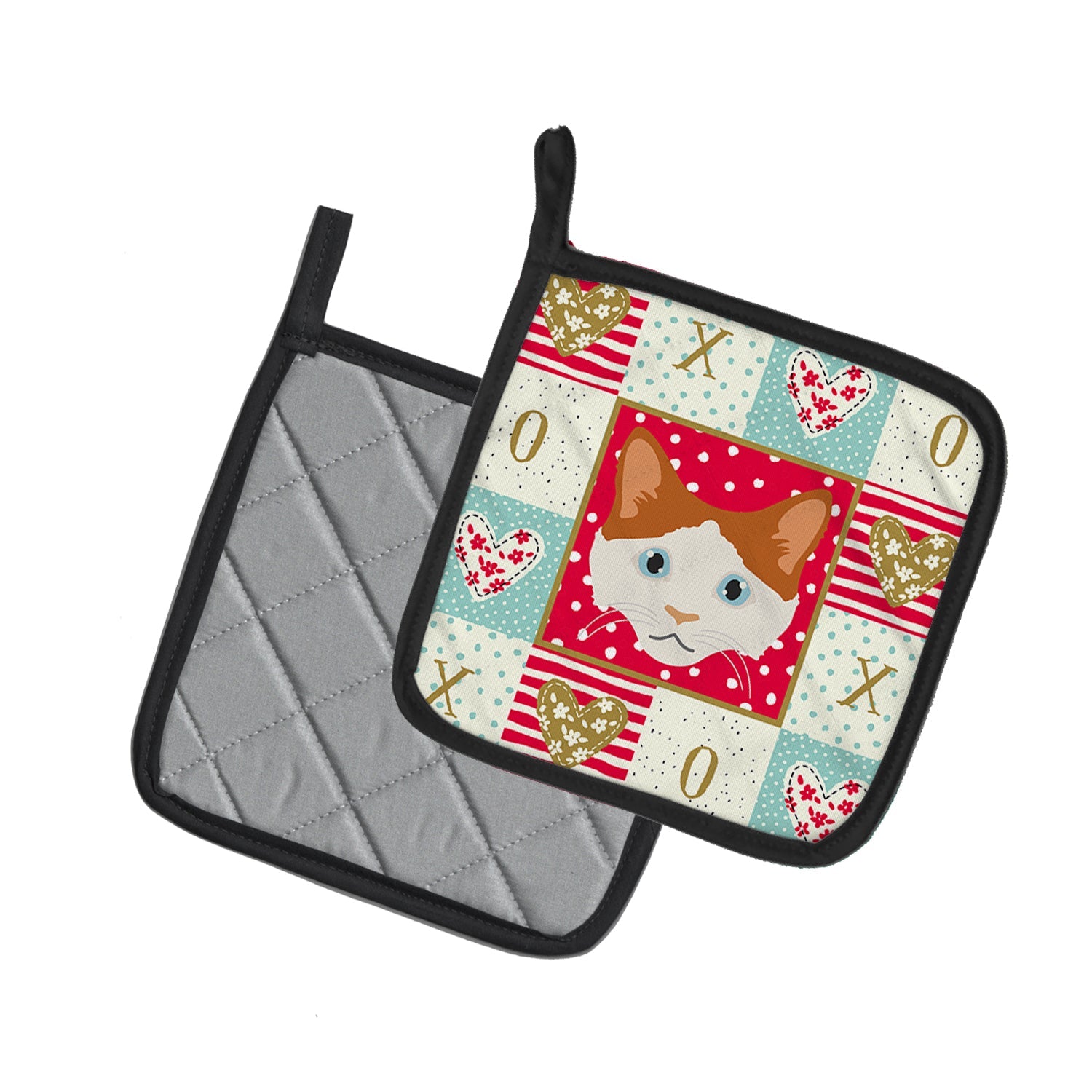 La Perm Cat Love Pot Holder Set of 2 Heat Resistant Quilted Hot Pads 7.5 x 7.5 Inch, Insulated Kitchen Trivets for Cooking & Baking