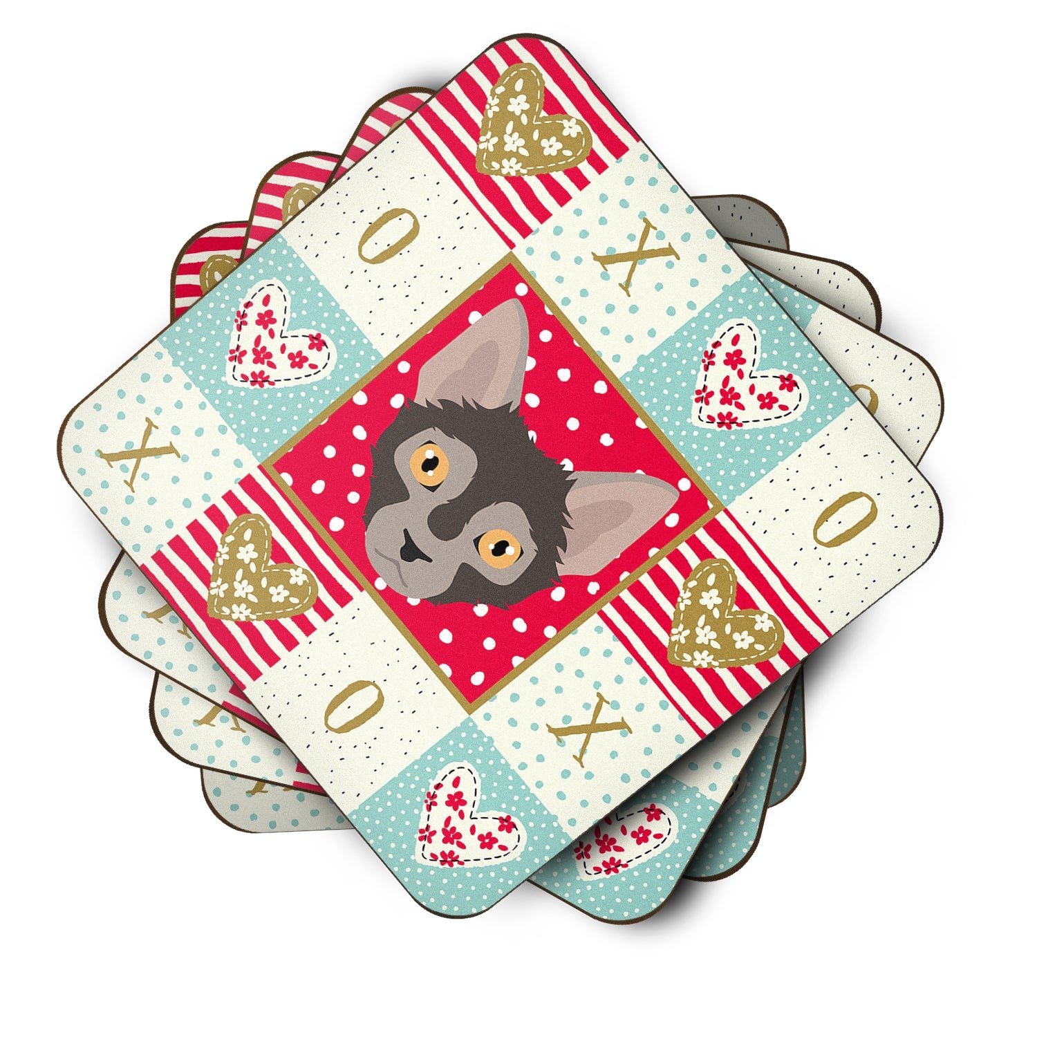 Lykoi Cat Love Foam Coasters Set of 4 Cup Coasters for Indoor Outdoor, Tabletop Protection, Anti Slip, Mouse pad Material