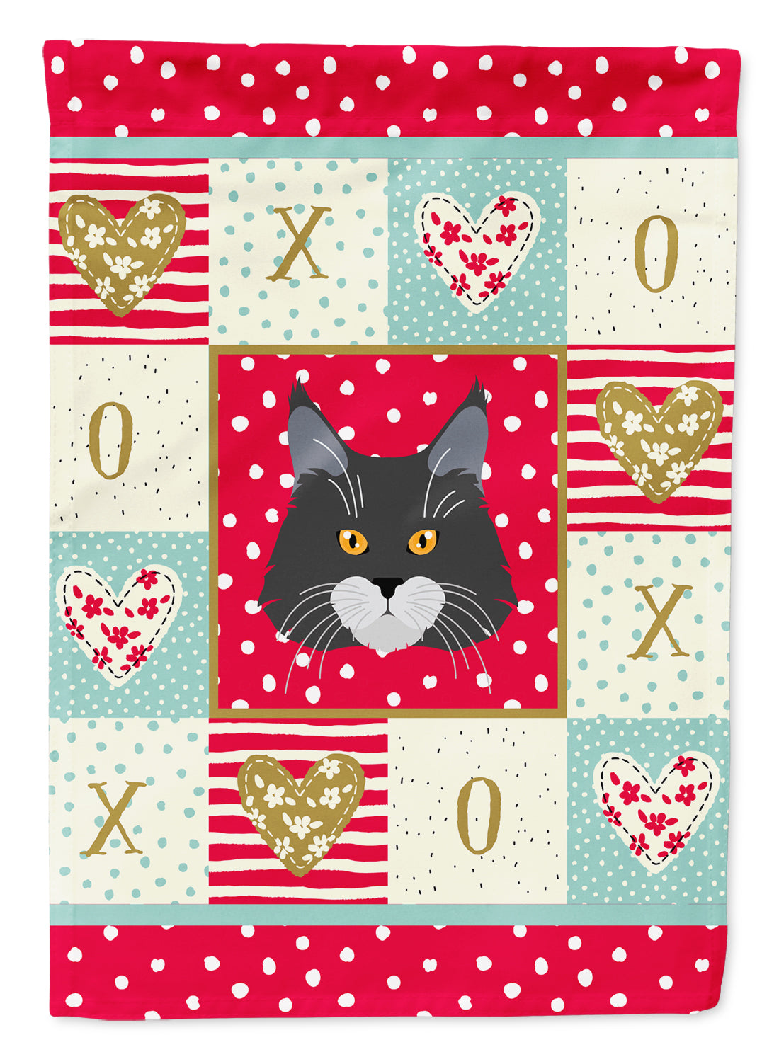 Maine Coon Cat Love House Flag 28x40 Porch Sleeve Pole Decorative Outside Yard Banner Artwork Wall Hanging, Polyester