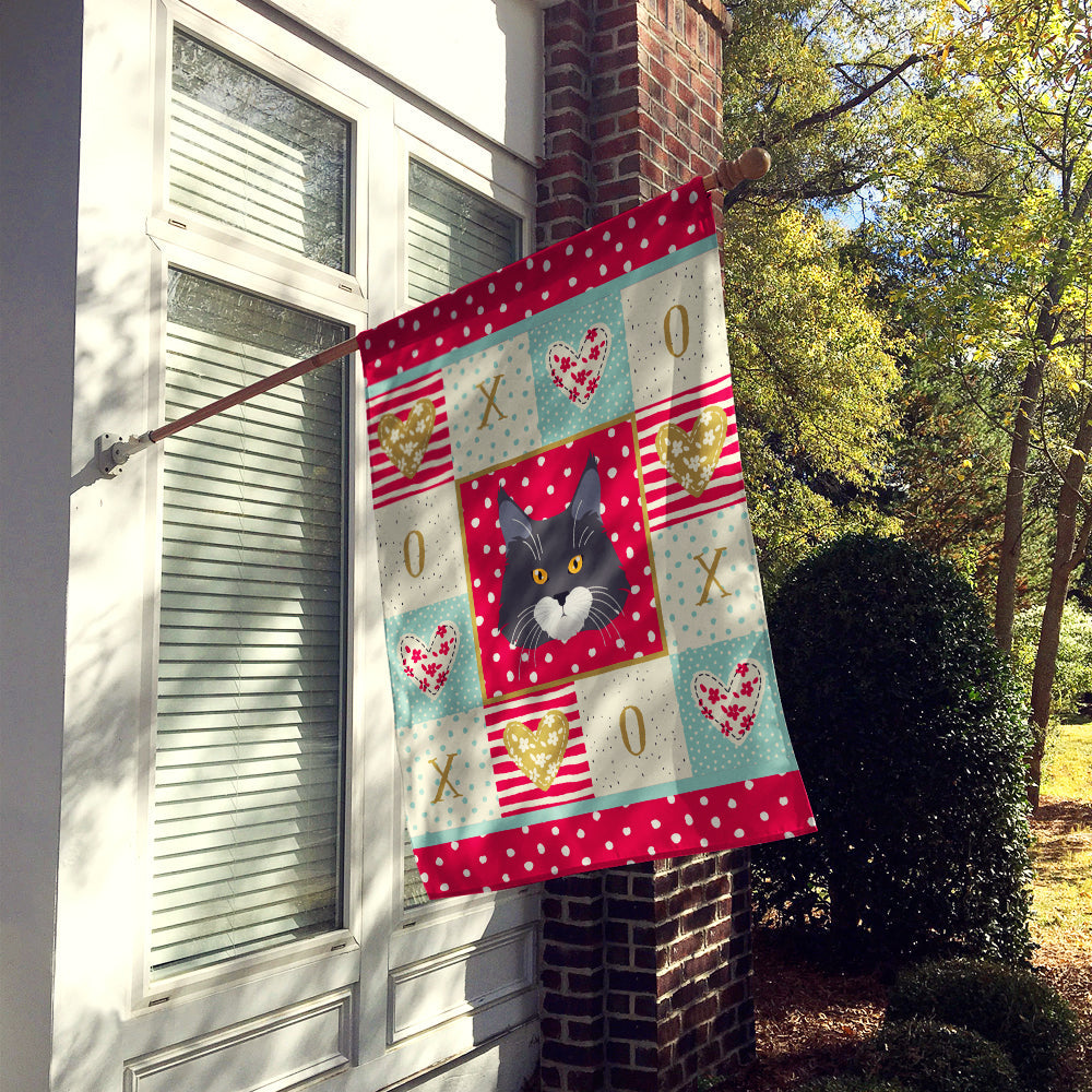 Maine Coon Cat Love House Flag 28x40 Porch Sleeve Pole Decorative Outside Yard Banner Artwork Wall Hanging, Polyester