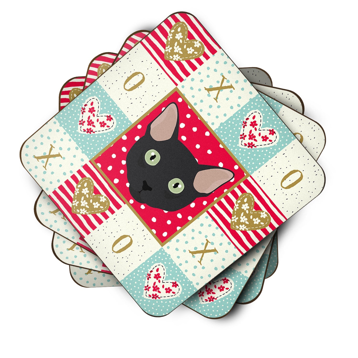 Mandalay Cat Love Foam Coasters Set of 4 Cup Coasters for Indoor Outdoor, Tabletop Protection, Anti Slip, Mouse pad Material
