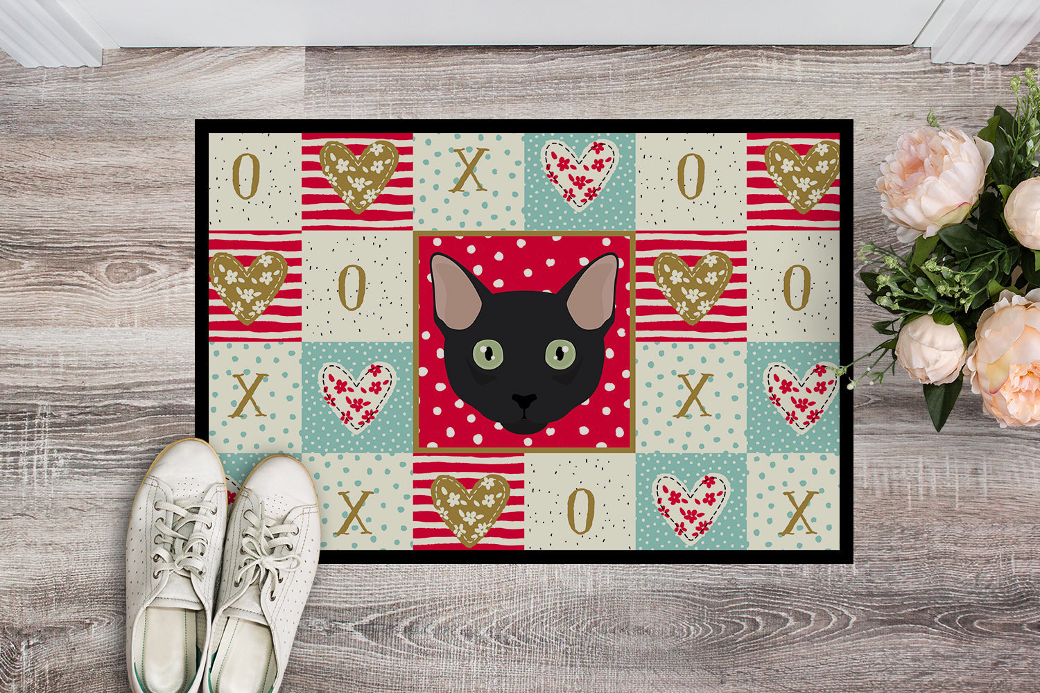 Mandalay Cat Love Doormat Indoor Outdoor 24H X 36W Front Door Mat Rugs for Entryway, Non Slip Washable Low Pile,